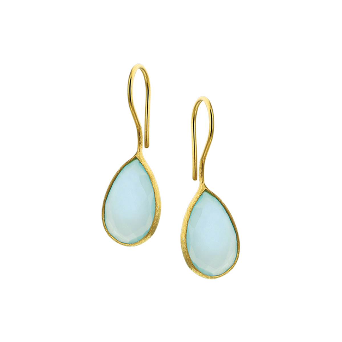 Verguld op 925 zilveren oorhangers uitgevoerd met groen chalcedoon. De oorhangers hebben een totale hoogte van 3cm. De hanger heeft een afmeting van 16.5x11.5mm. Geen garantie op plating.
