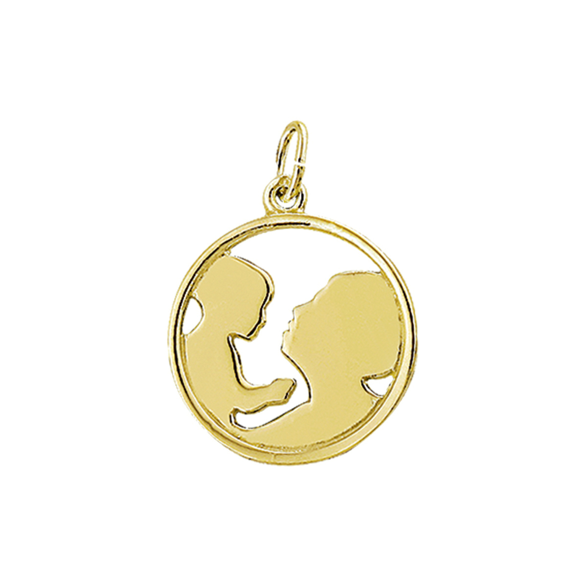 14 Karaat geelgouden hanger met moeder en kind afbeelding. Breedte: 17.5 mm
