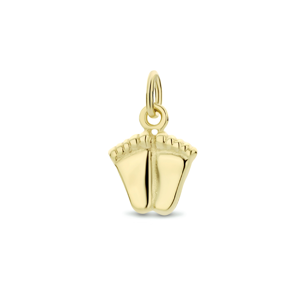 Beschrijving: Geelgouden bedel met voetjes. 
Verpakt per: 1
Doelgroep: dames
Breedte: 11 mm
Hoogte: 13.5 mm