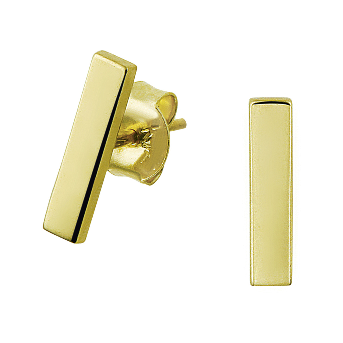 14k Geelgouden oorknoppen in de vorm van een balkje. Het balkje heeft een afmeting van 8.5x2.0mm.