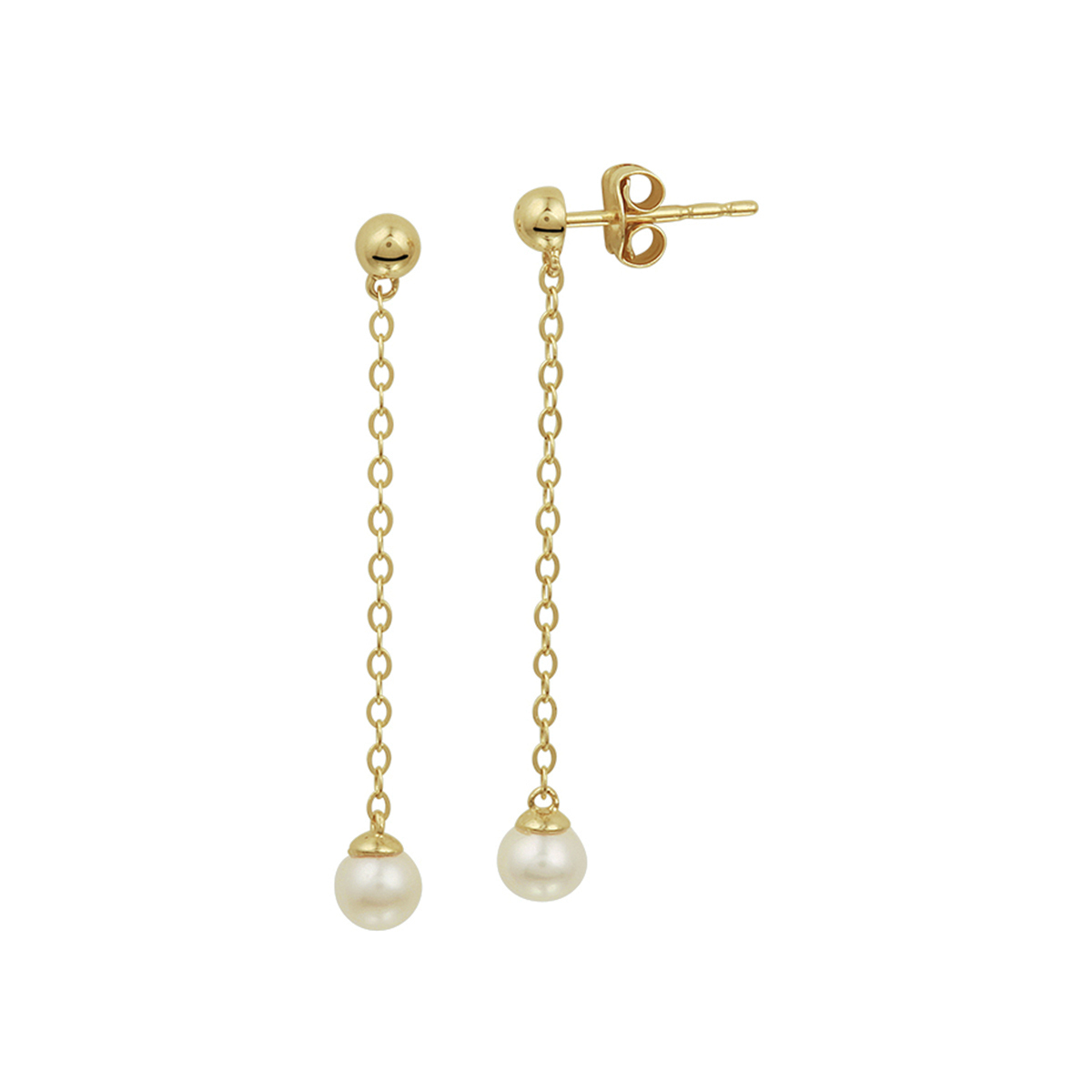 Geelgouden oorhangers met een anker schakel van 3.3cm uitgevoerd met een zoetwaterparel van 4mm en stevige poussette sluiting. Tip: Combineer de oorhangers met zoetwaterparel sieraden uit onze collectie en maak zo een mooie set!.