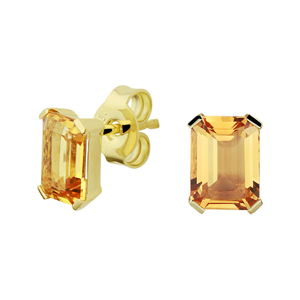 14k Geelgouden oorknoppen uitgevoerd met schitterende citrien. De oorknoppen hebben een afmeting van 7.7x5.6mm. De citrien heeft een afmeting van 7x5mm.