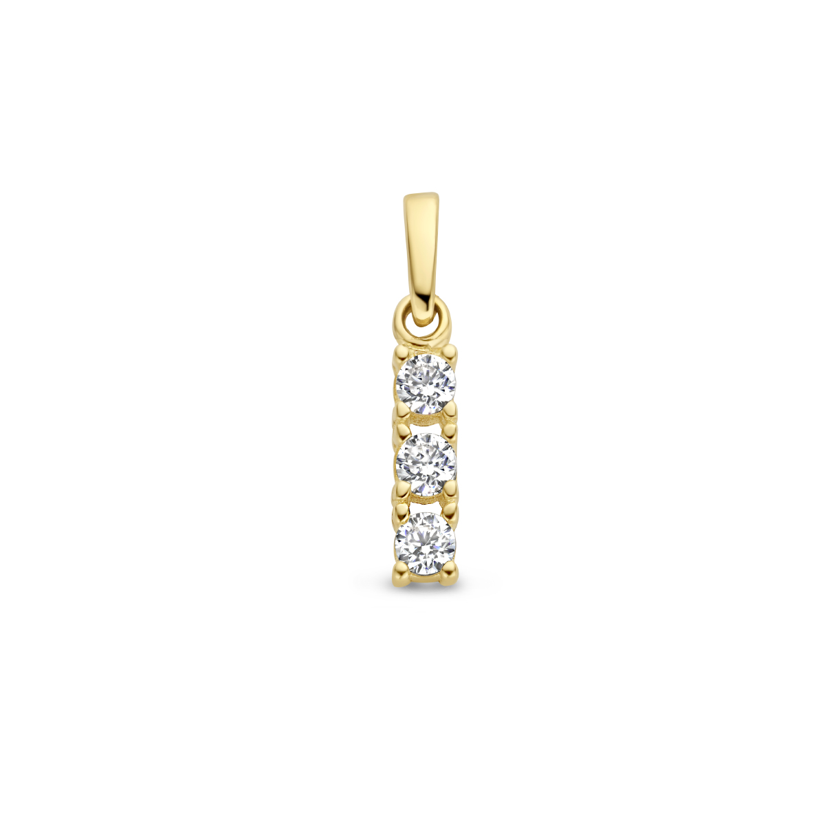 14k Geelgouden hanger uitgevoerd met zirkonia. De hanger heeft een totaal hoogte van 15mm.