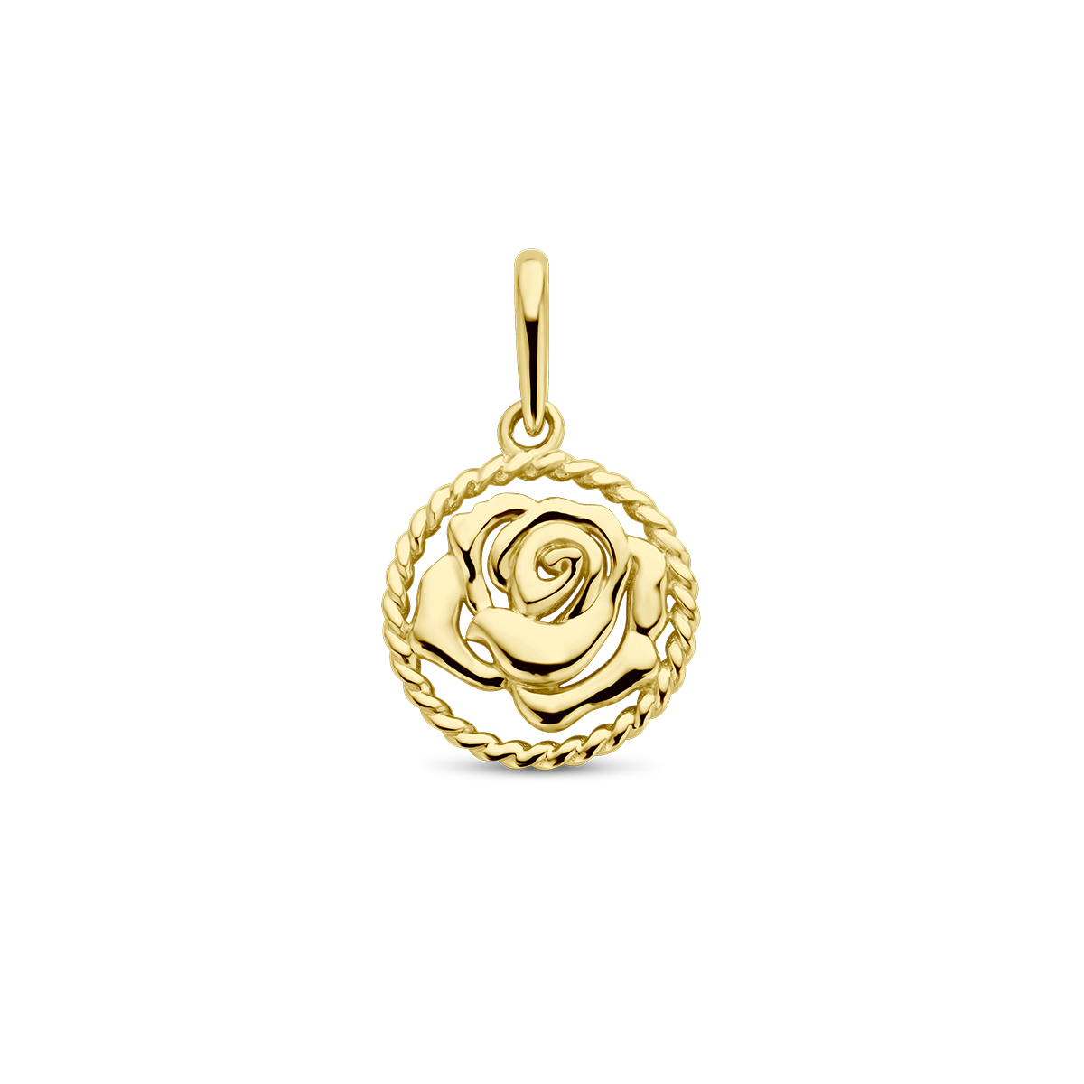 14k Geelgouden hanger met een geboortebloem. De hanger heeft een totale hoogte van 17mm.