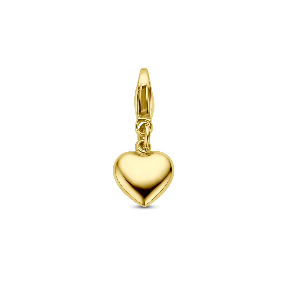 14k Geelgouden slotbedel in de vorm van een hart. Het hart heeft een afmeting van 8x8.5mm.