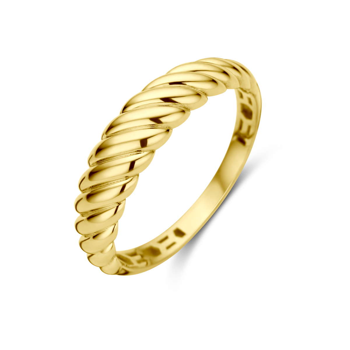 14k Geelgouden ring met een breedte van 5mm.