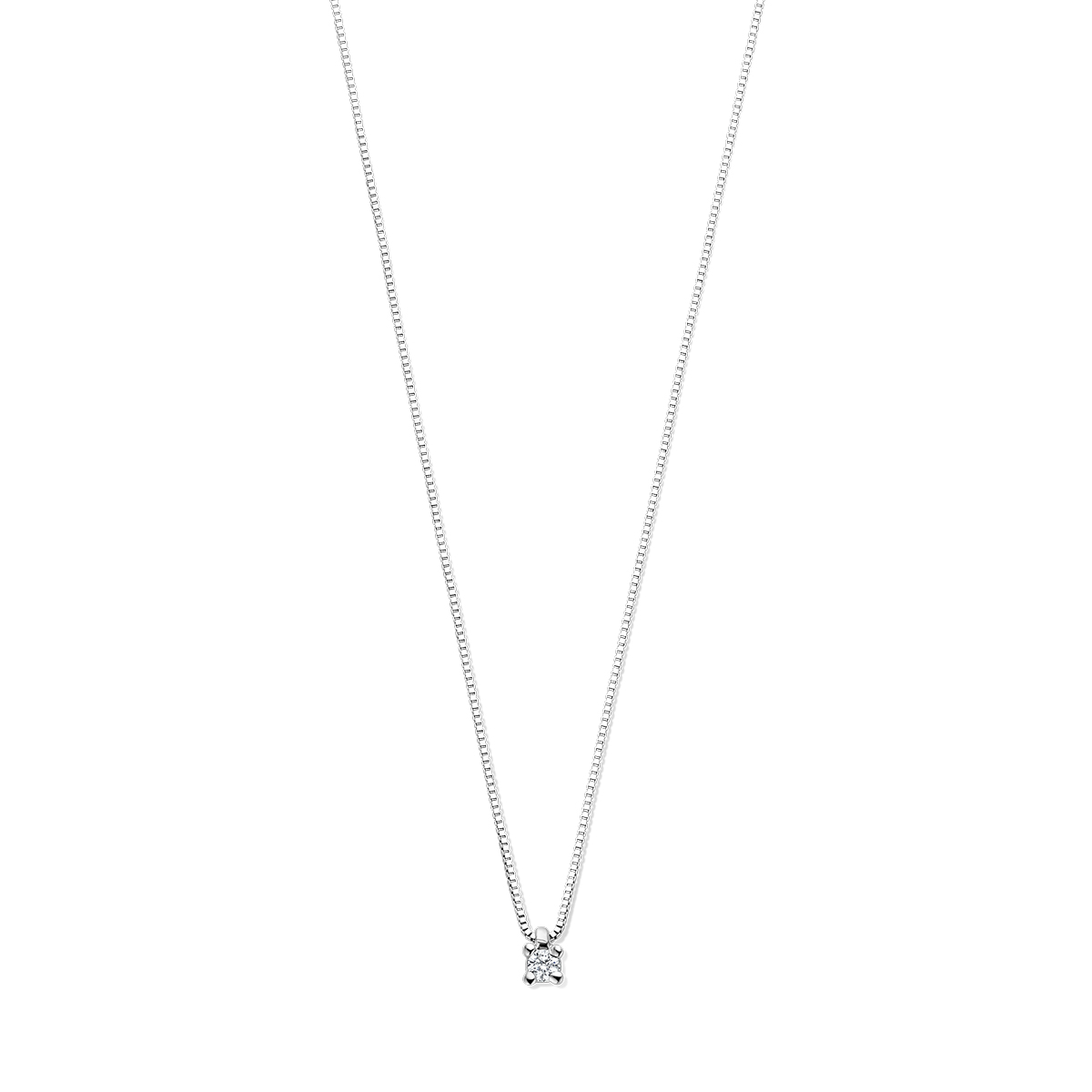 14k Witgouden collier uitgevoerd met diamant. Het collier heeft draaglengtes van 42 en 45cm. De schakelbreedte is 0.6mm.