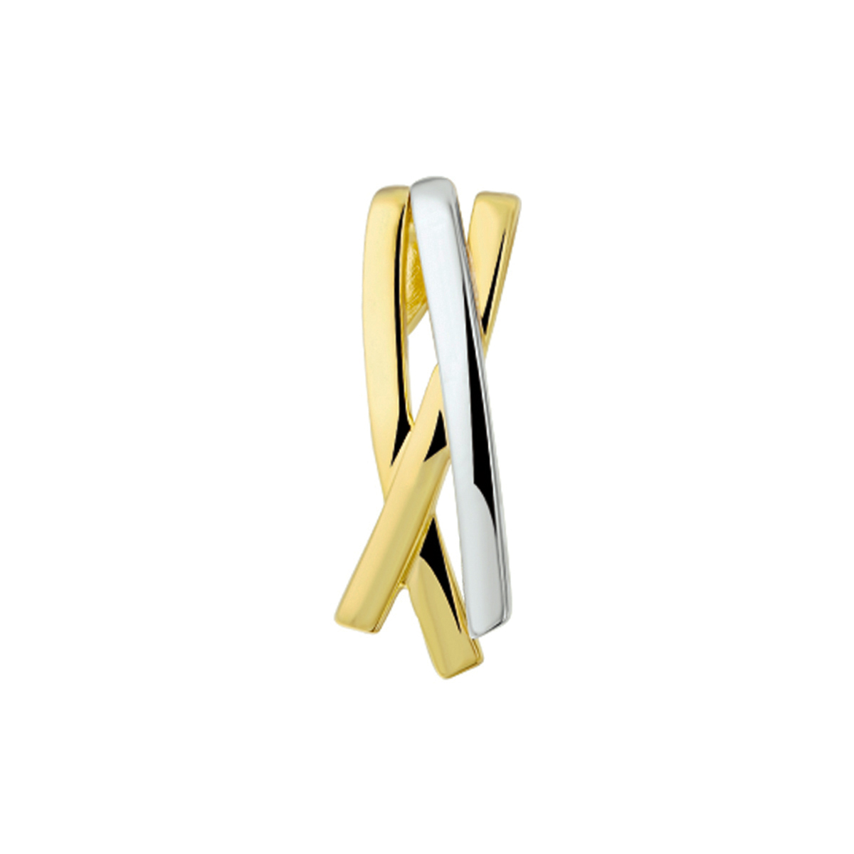 14 karaat gouden opengewerkte bi-colour fantasie staaf hanger 22 x 8 mm.