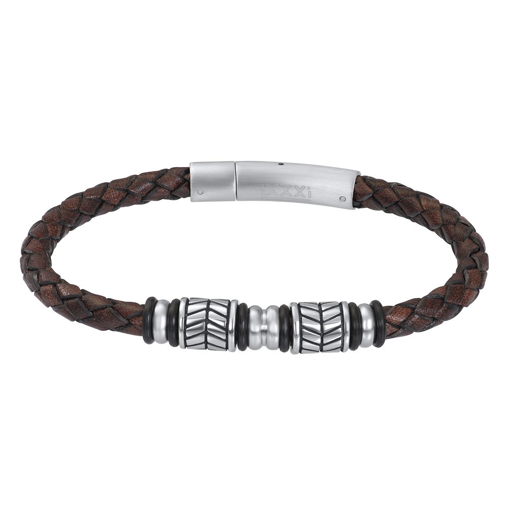 De iXXXi Men armband Pepijn is een dunne, subtiele, leren armband met matt-zilverkleurige details gemaakt van stainless steel.