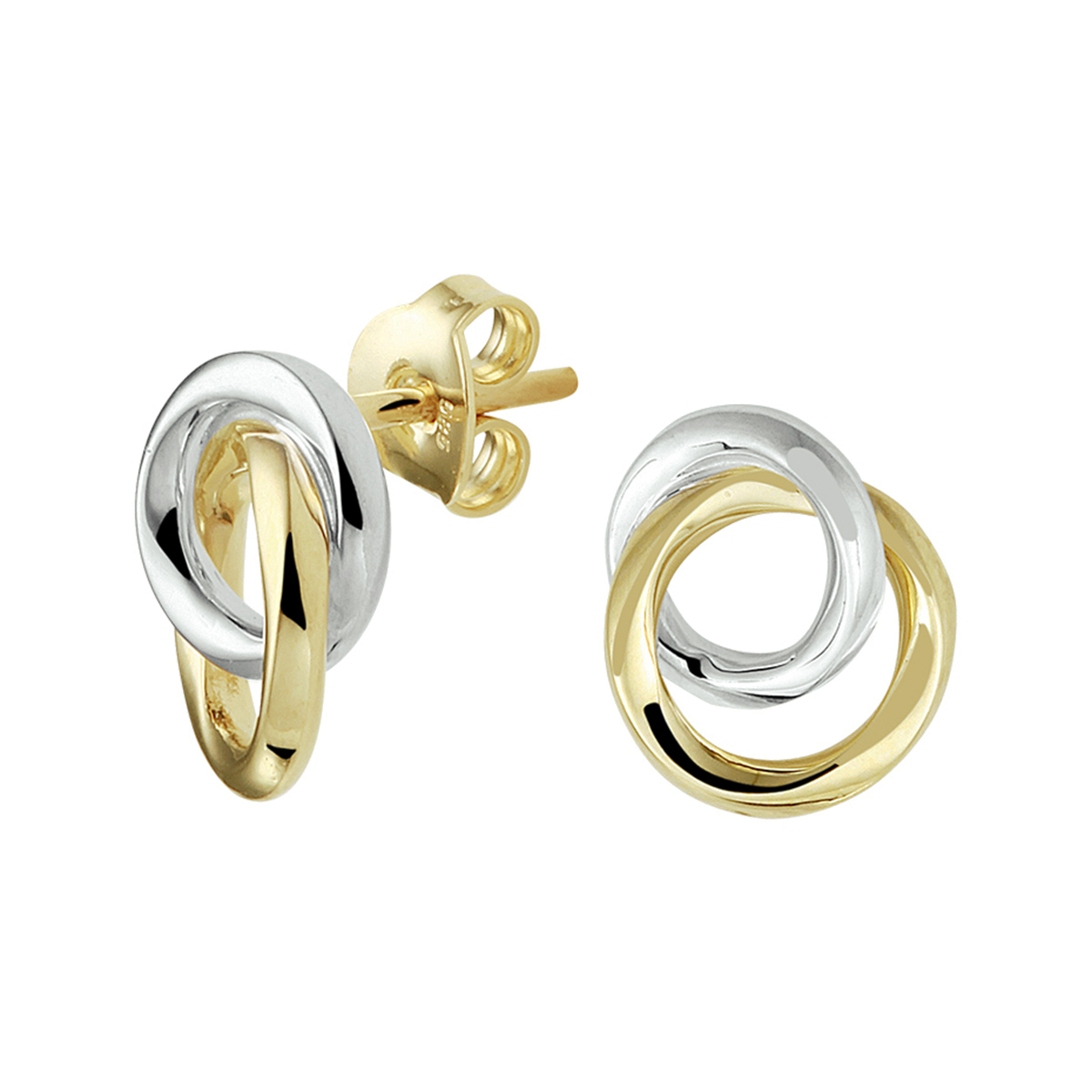 oorknoppen rondjes 14K bicolor goud geel/wit