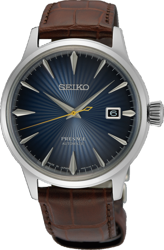 Dit is een herenhorloge van het merk Seiko. Het is een analoog horloge gemaakt van staal. De diameter van de kast is 40.5 mm en de kast is 11.8 mm dik.
De verdere specificaties van het horloge zijn als volgt:
Kastvorm: rond
Kastkleur: zilverkleurig
Kastmateriaal: staal
Bandbreedte: 20 mm
Bandlengte: 260.5 mm
Sluiting: vouwsluiting met drukker
Wijzerplaatkleur: blauw
Glassoort: hardlex mineraal glas
Waterdichtheid: 5 ATM
Techniek: automaat