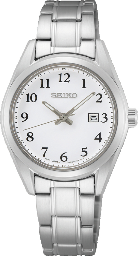 De diameter van dit horloge is 30 mm en de kleur is zilver. De wit kleurige wijzerplaat zorgt voor die geweldige look. De band van dit Seiko horloge is zilverkleurig en gemaakt van staal. Het glas is van saffier. Dit geweldige horloge heeft een datum weergave en bevat een quartz uurwerk.

Het horloge is tot 10 bar (Zwemmen) waterdicht. Op het Seiko horloge zit twee jaar garantie.