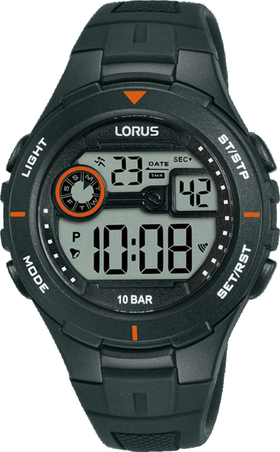 Dit is een herenhorloge van het merk Lorus. Het is een digitaal horloge gemaakt van kunststof. De diameter van de kast is 36 mm en de kast is 13 mm dik.
De verdere specificaties van het horloge zijn als volgt:
Kastvorm: rond
Kastkleur: zwart
Kastmateriaal: kunststof
Bandbreedte: 19 mm
Bandlengte: 231 mm
Sluiting: gesp
Wijzerplaatkleur: zwart
Glassoort: acryl glas
Waterdichtheid: 10 ATM
Techniek: quartz
