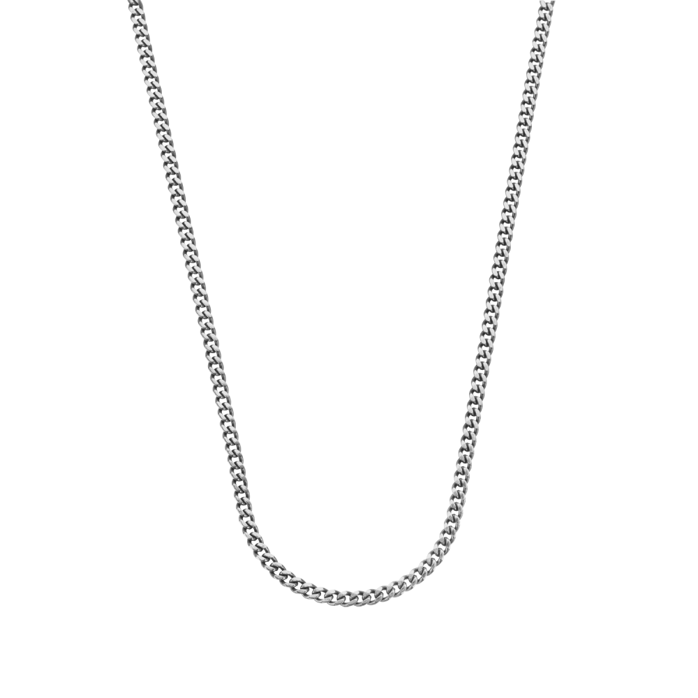Sterling 925 zilveren ketting, gemaakt van gerhodineerde gourmet schakels van 4mm breed. Mooi om met een andere ketting te "layeren" en geschikt voor onze zilveren hangers.