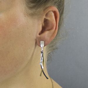 Oorsteker sprieten zilver oxy + wit + zilver verguld