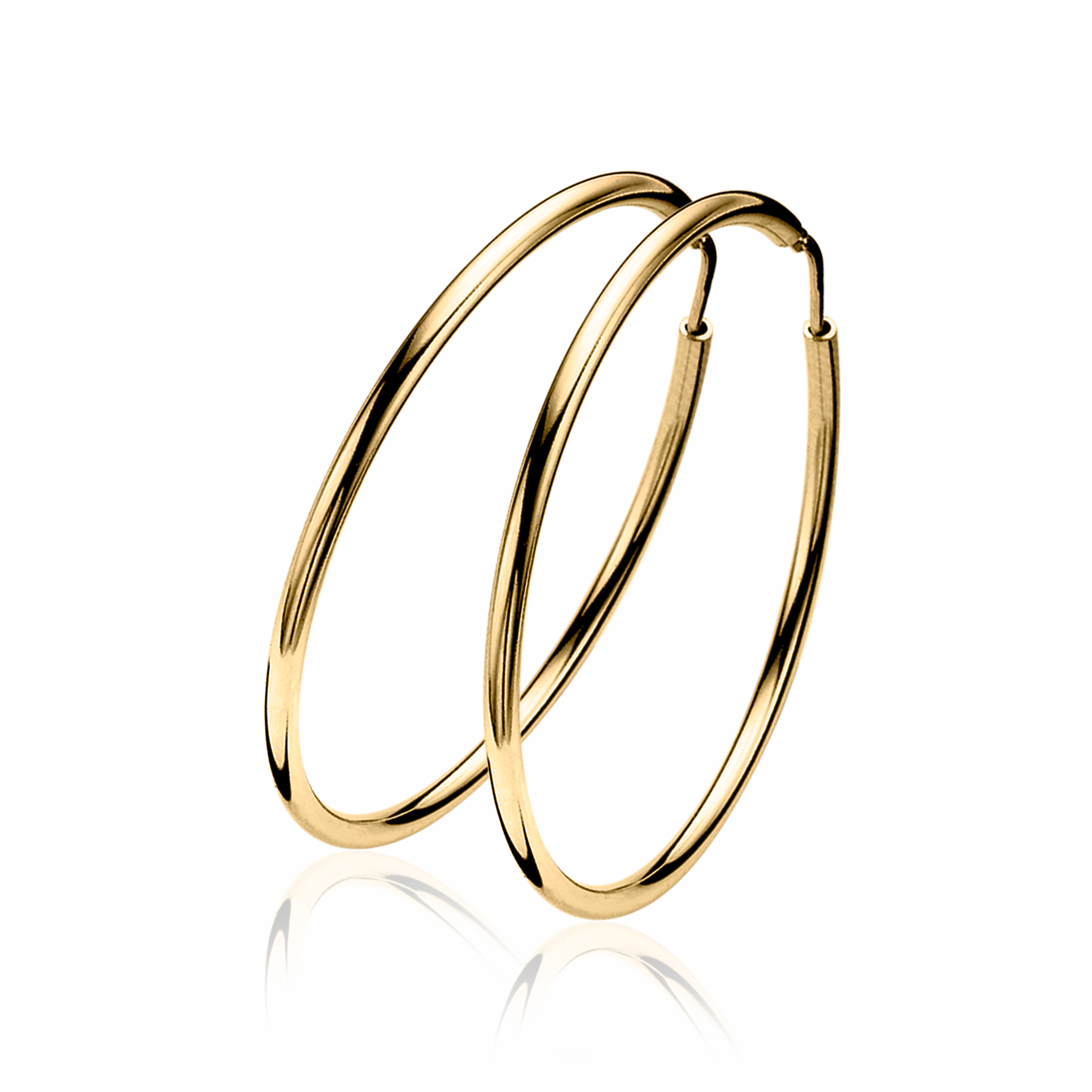 ZINZI zilveren gladde oorringen. De oorringen zijn 35x2mm groot en geel verguld. Ideaal te combineren met ZINZI oorbedels.