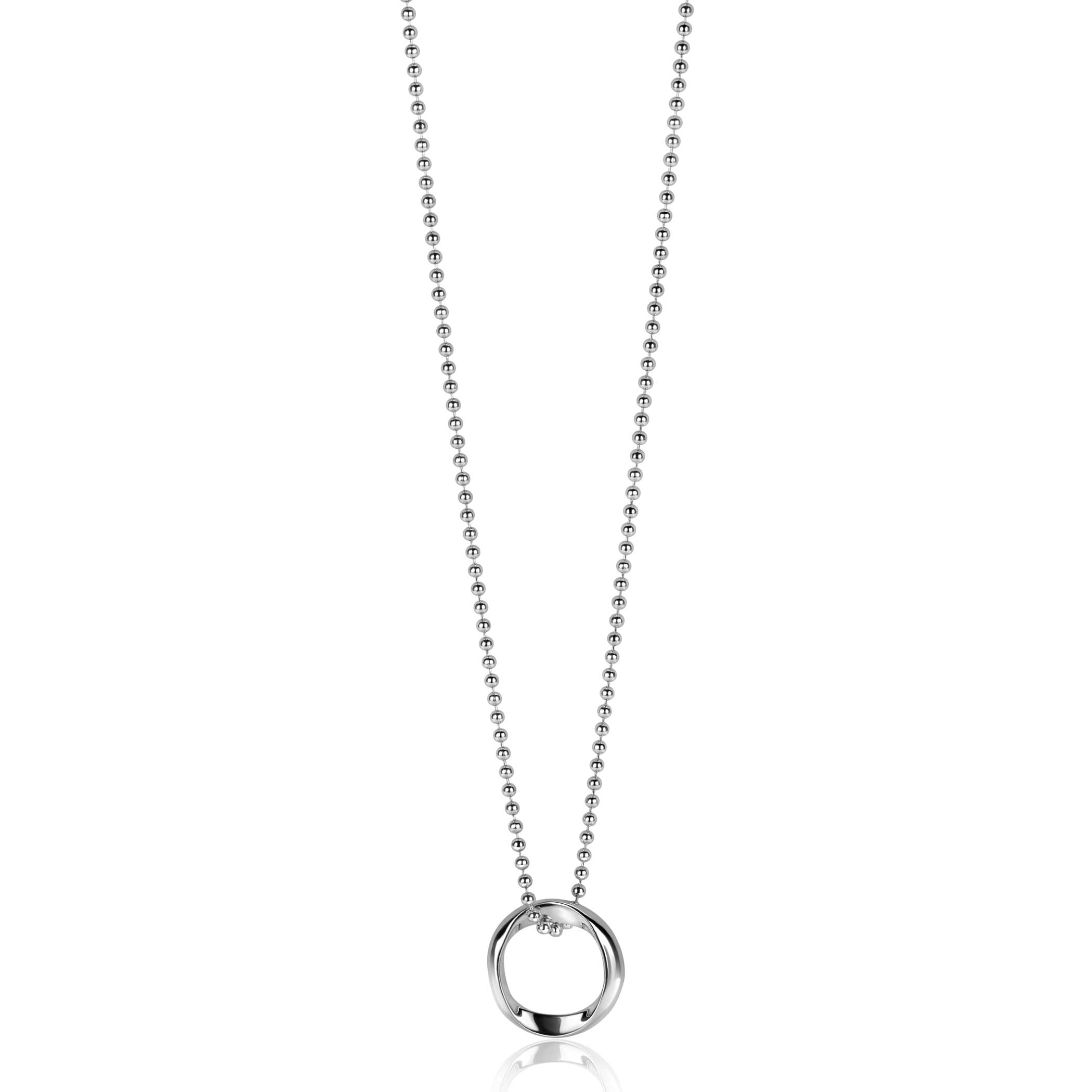 ZINZI zilveren bolletjes ketting met gladde hanger in ronde organische vorm. De lengte van de ketting is te variëren tussen 45-48 cm. Vervaardigd van eerste gehalte zilver (925) en voorzien van een extra rodium laag voor een witgouden glans.