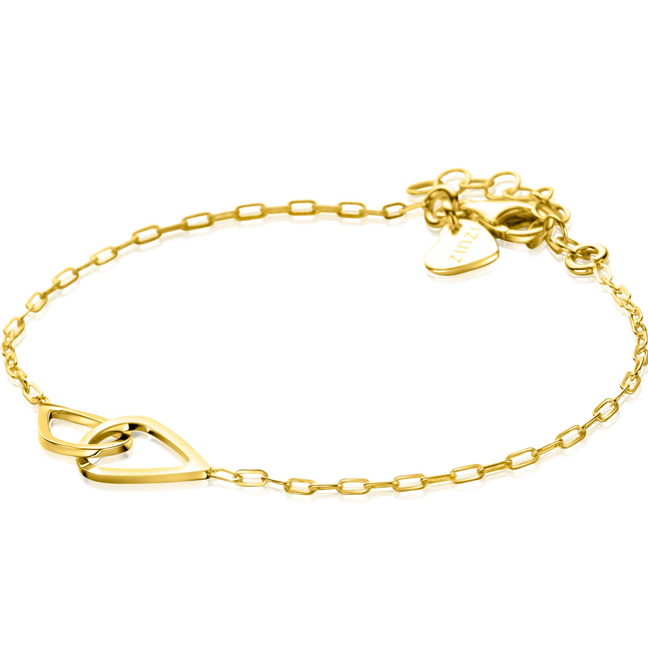 ZINZI vergulde zilveren armband met paperclip-schakels, waarbij in het midden twee druppelvormen mooi met elkaar verbonden zijn 17-20cm ZIA2634