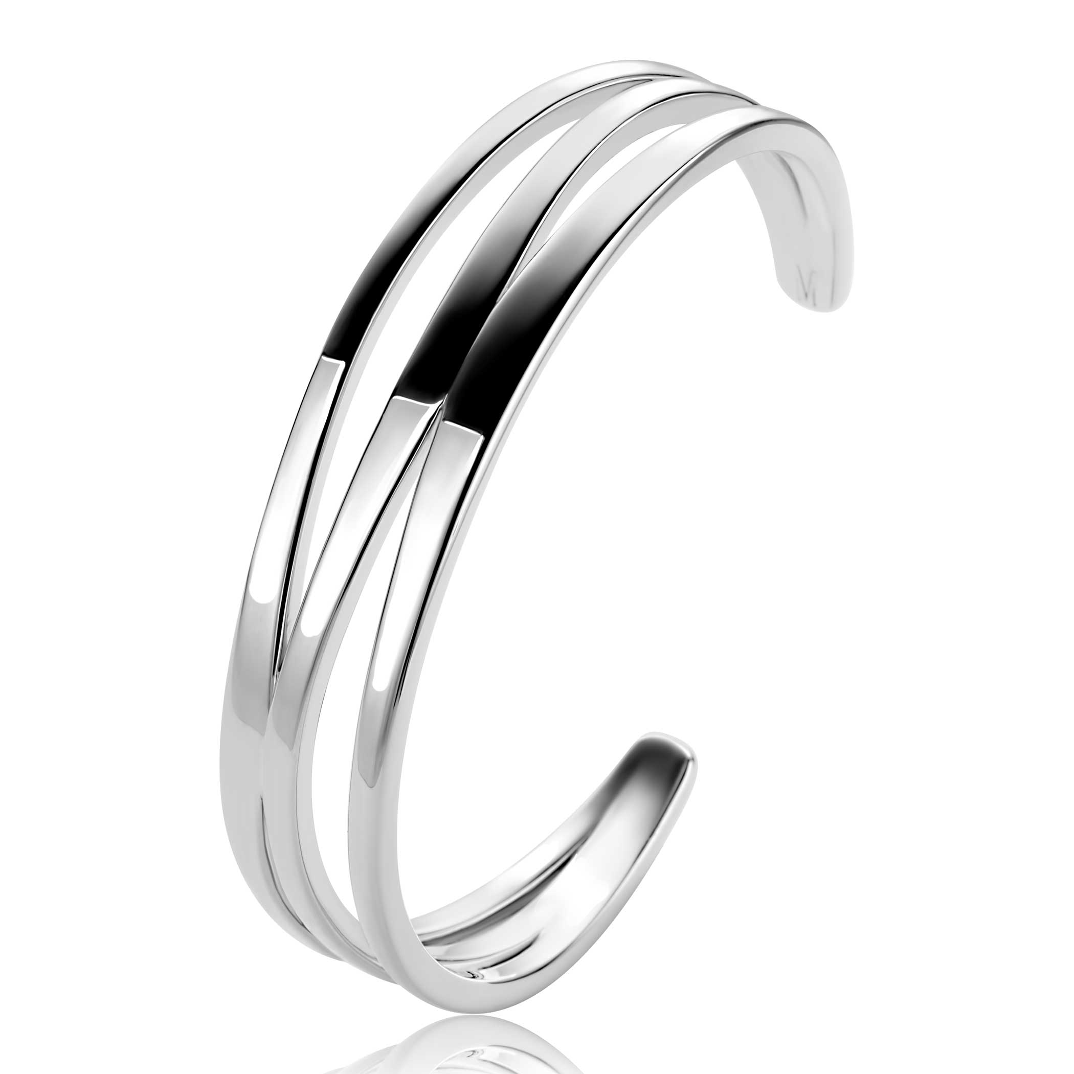 ZINZI zilveren multi-look klem armband van 16mm breed, organisch gevormd. Exclusief ontworpen door mode-ontwerper Mart Visser. De armband draagt herkenbaar de signatuur van Mart Visser. Vervaardigd van eerste gehalte zilver (925) en met extra rodiumlaag voor een langdurige glans.