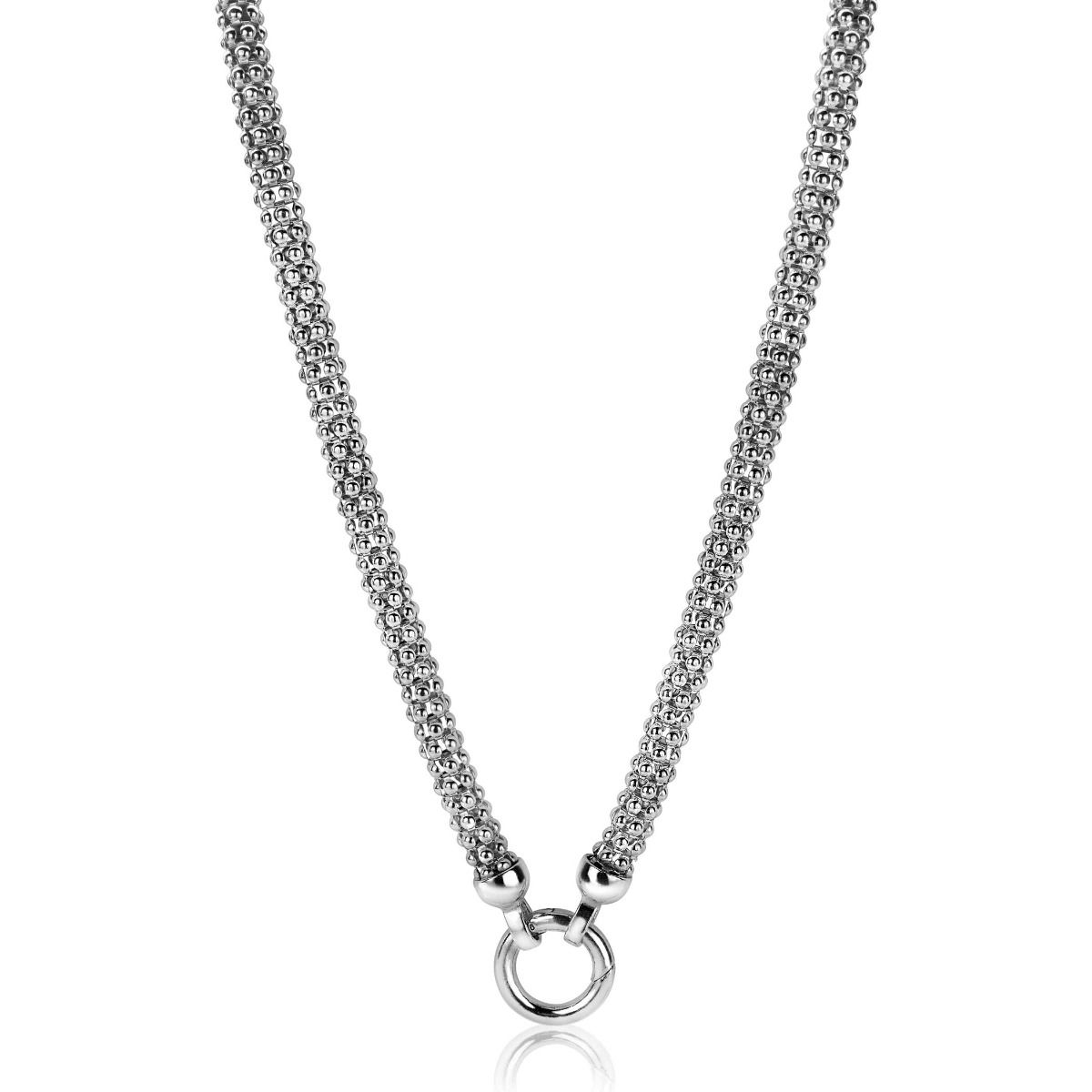 ZINZI CHAIN zilveren brede (7mm) collier met modieuse "popcorn" schakel en luxe zilveren sluiting. De lengte van het collier is 50 cm. Het collier is vervaardigd van eerste gehalte zilver (925) en voorzien van een extra rodiumlaag voor een langdurige glans.