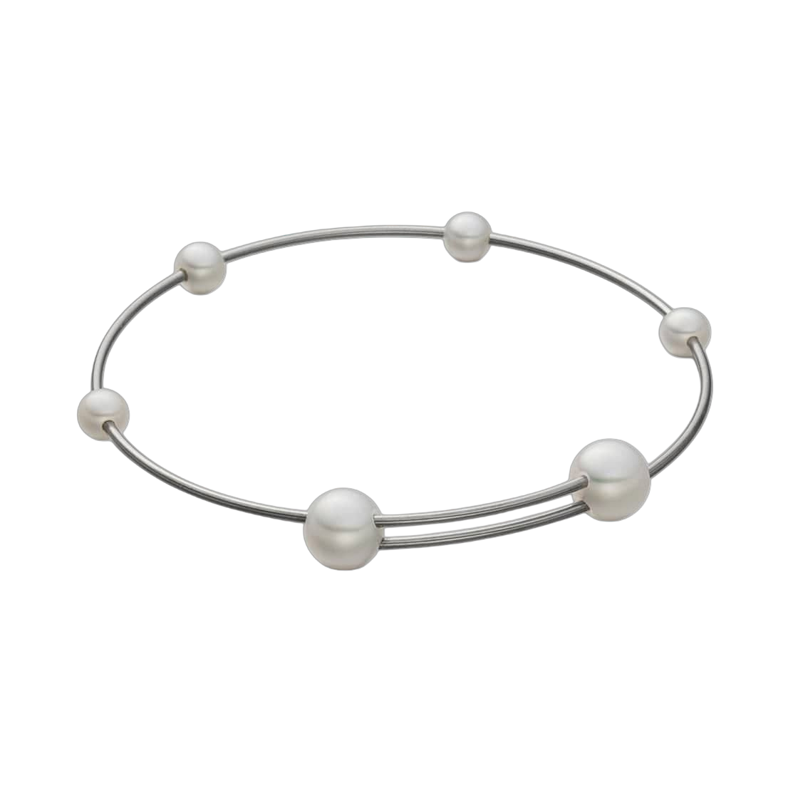 Een stalen armband Eva Strepp model Twin met 6 zoetwaterparels.
