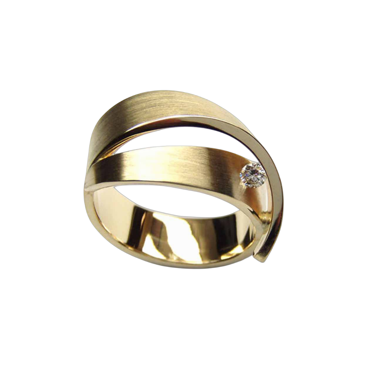 Een 14 krt geelgouden ring Cardillac model Orchid met een diamant briljant geslepen 0.07ct TW SI.