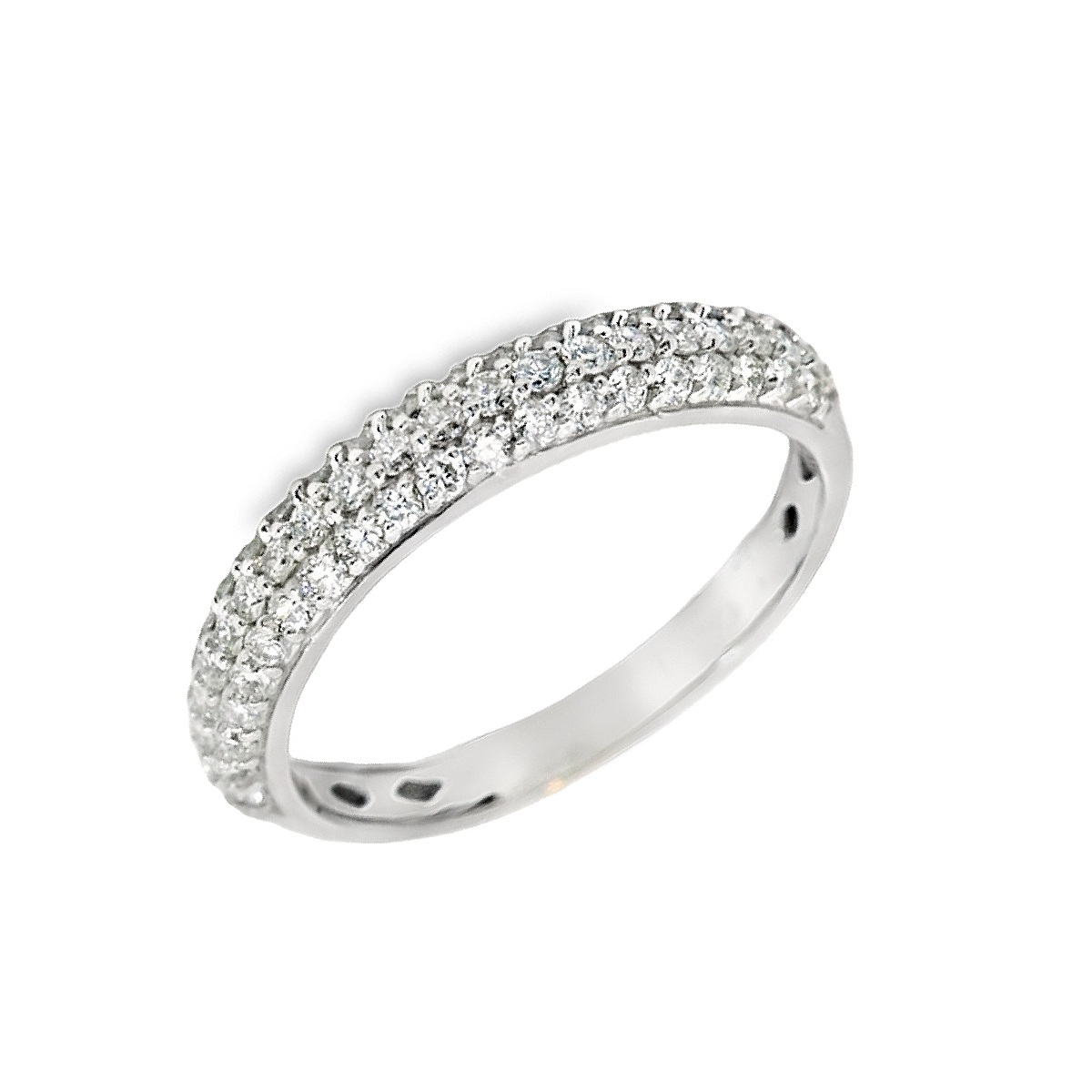 Deze prachtige 14 karaat witgouden ring is een elegante en tijdloze keuze. De ring is bezet met schitterende diamanten van in totaal 0.50 karaat, met een G-kleur en SI-zuiverheid. De briljant geslepen diamanten zijn in drie rijen gezet, wat zorgt voor een luxe en sprankelende uitstraling. Het witgouden materiaal geeft de ring een moderne en verfijnde look, perfect voor elke gelegenheid. Deze ring van Louis Bros is een ideale keuze voor wie op zoek is naar een stijlvolle en kwalitatieve diamant ring.