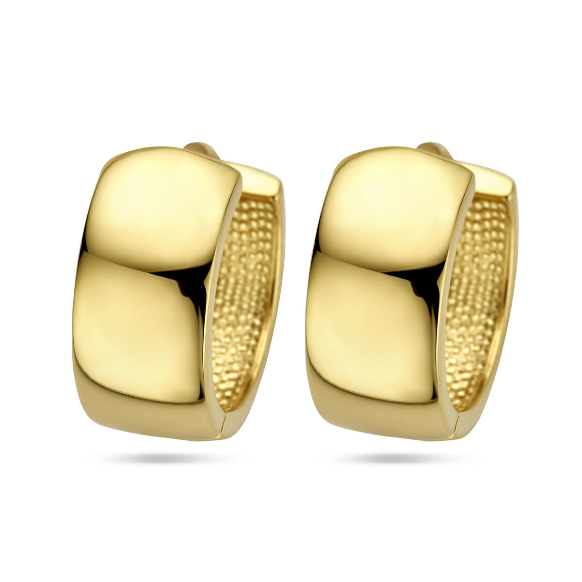 14 Karaats Geelgouden Scharnierende Klapoorringen met gladde afwerking 9mm breedte en een diameter van 18mm VGKCA9/18