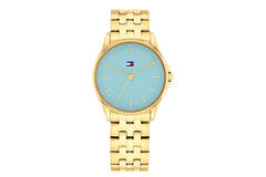 Dit Tommy Hilfiger dameshorloge, modelnummer TH1782776, straalt elegantie uit met zijn roestvrijstalen gouden kast en band, en blauwe wijzerplaat. De horlogekast is rond en van mineraalglas. Het horloge heeft een quartz-uurwerk en is waterdicht tot 5 ATM. Perfect voor dagelijks gebruik of speciale gelegenheden, draag het om je pols voor een stijlvolle uitstraling.