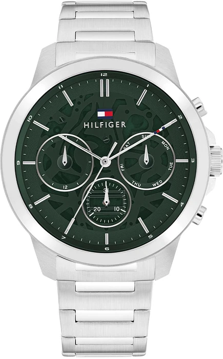 Tommy Hilfiger TH1710686 Horloge Heren Sceleton 43mm
Dit specifieke horloge van Tommy Hilfiger uit de Henry serie met artikelnr: TH1710686 is een stoer herenhorloge die niet in je collectie mag ontbreken. Het herenhorloge heeft een ronde stalen kast met een groene opengewerkte wijzerplaat met een dag, datum en 24-uursaanduiding. Aan de kast zit een stalen schakelband met een vouwsluiting. Het horloge heeft een mineraalglas, een afmeting van 43mm en is 5ATM.  

Het merk:
Sinds de lancering van het merk in 1985 is Tommy Hilfiger wereldwijd bekend geworden als pionier van de klassieke Amerikaanse coole stijl. Geïnspireerd door de iconische popcultuur en het Amerikaanse erfgoed. De dames en herencollectie van dit seizoen bestaan uit minimalistische silhouetten en rustieke lederen details. De herenhorlogecollectie biedt iconische uurwerken met roestvrijstalen, lederen en siliconen banden.

Specificaties:
- Mineraalglas
- Ronde kast 43mm
- Stalen horlogekast
- Groene wijzerplaat
- Stalen schakelband 
- 5ATM
