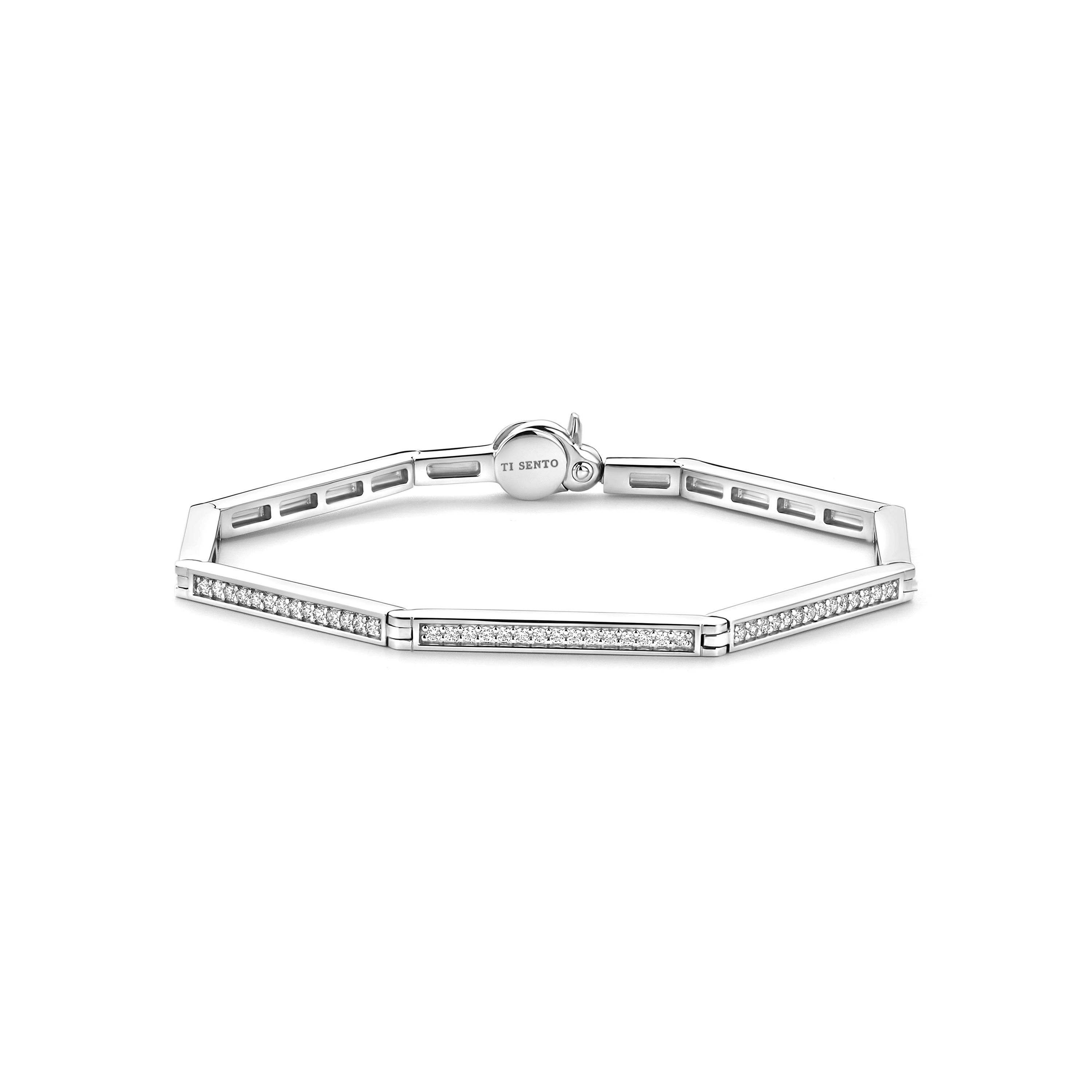 Ti Sento Milano - Zilveren fantasie armband, bezet met zirconia's 50x60mm - 23079ZI