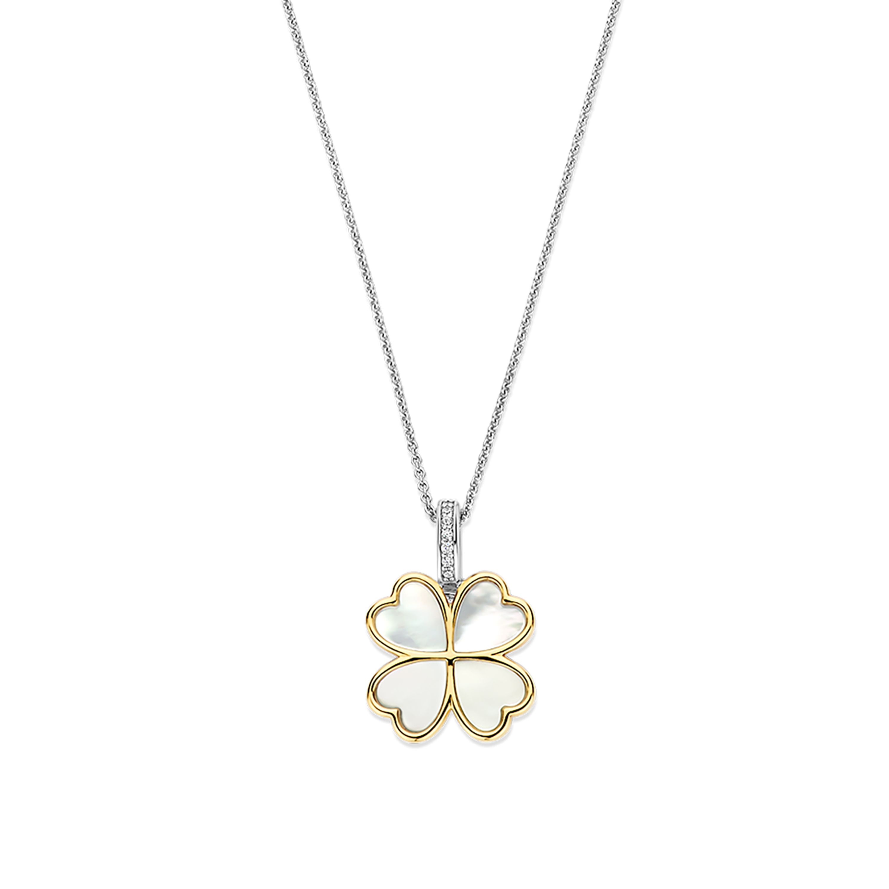 Ti Sento Milano - Zilveren/parelmoeren Klavertje 4 hanger incl. collier 45cm  - 6821MW