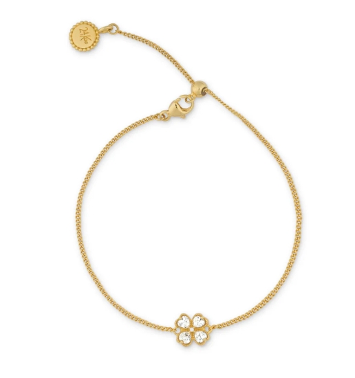 zilveren 24Kae armband, verguld+ klavertje 4 met 4cz
