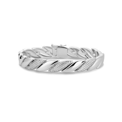 Zilveren armband, fantasieschakel waarvan 3 schakels pavé gezet met zirkonia. 