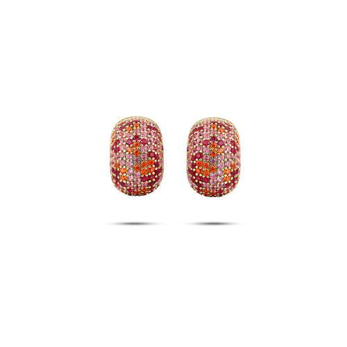 Gisser; zilver/vergulde halve steker creolen, pavé gezet met zirkonia in roze/roos/oranje