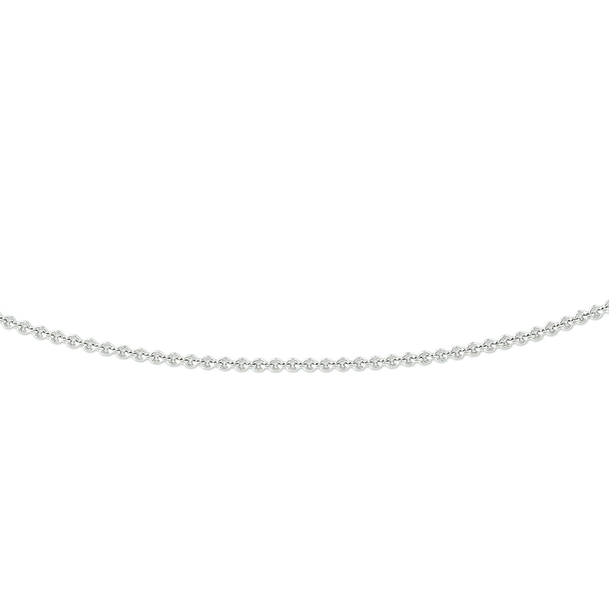 14k witgouden lengtecollier in ankerschakel. Het collier kan op twee lengtes gedragen worden, op 43 en 45cm