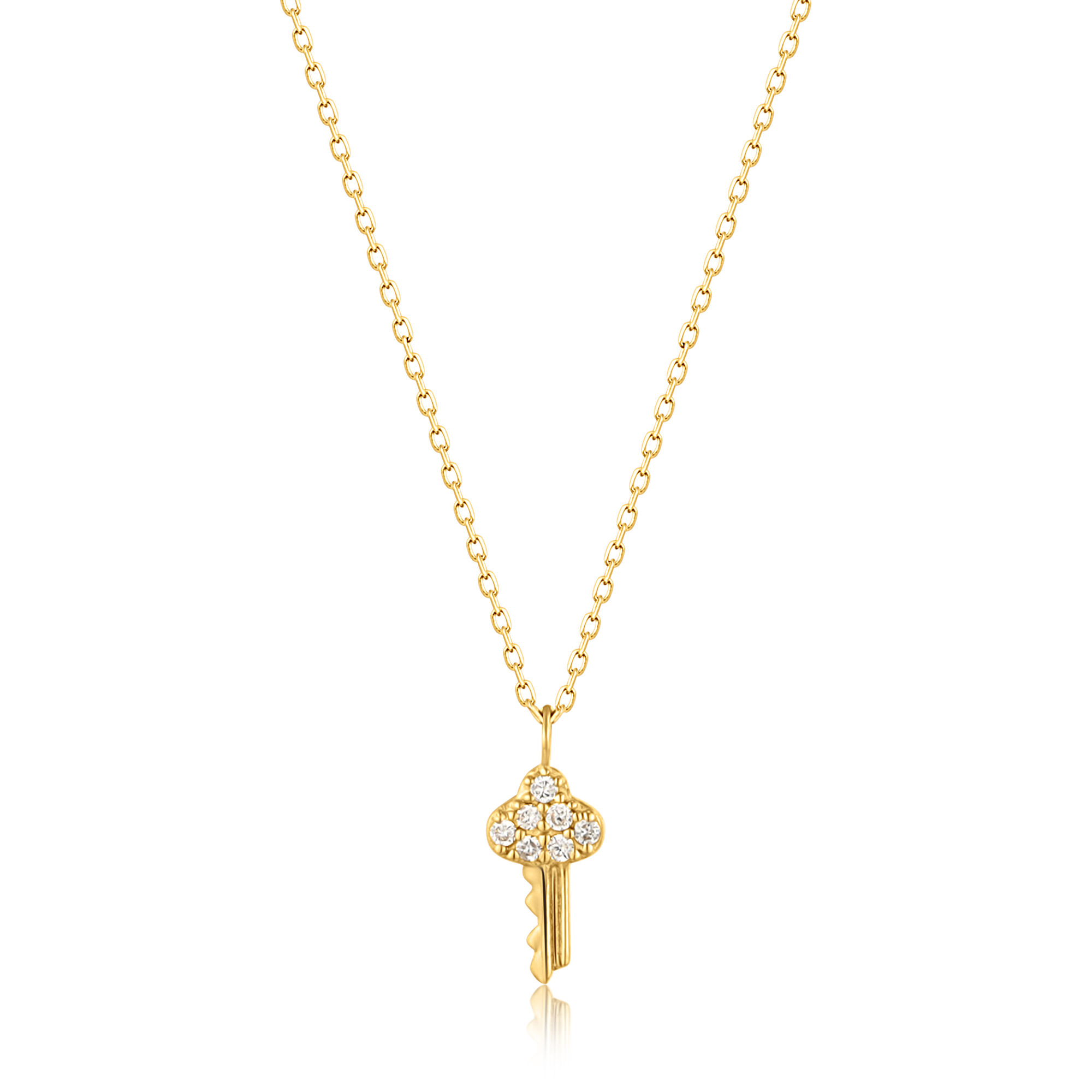 Kies voor deze subtiele 14kt gouden statement ketting. Onze kenmerkende gouden sleutel bevindt zich als hanger aan deze ketting, compleet met echte diamanten. Draag hem eenvoudig of als gelaagde look met meerdere kettingen.

HET MERK
Ania Haie staat bekend als fashion-forward sieradenmerk en heeft een toonaangevende naam opgebouwd. Een uitstekend moment om het merk verder uit te bouwen met een 14kt massief gouden collectie: Ania Haie 14kt Gold! In lijn met Ania Haie’s streven om een duurzamer merk te worden, is de 14kt gouden collectie gemaakt van 100% gerecycled 14kt goud en bevat conflictvrije en volledig traceerbare natuurlijke diamanten en echte edelstenen, zoals witte saffieren, opalen en turquoise.

SPECIFICATIES
- 14kt Gold Natural Diamond Key Necklace
- Ketting
- 14kt goud
- Lengte verstelbaar: 45 - 50cm
- AH NAU001-10YG