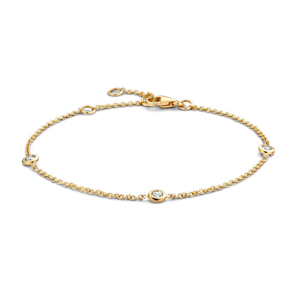 AG116475

Geelgouden armband met fijne ankerschakel en 3x een briljant van 0.05 crt.
