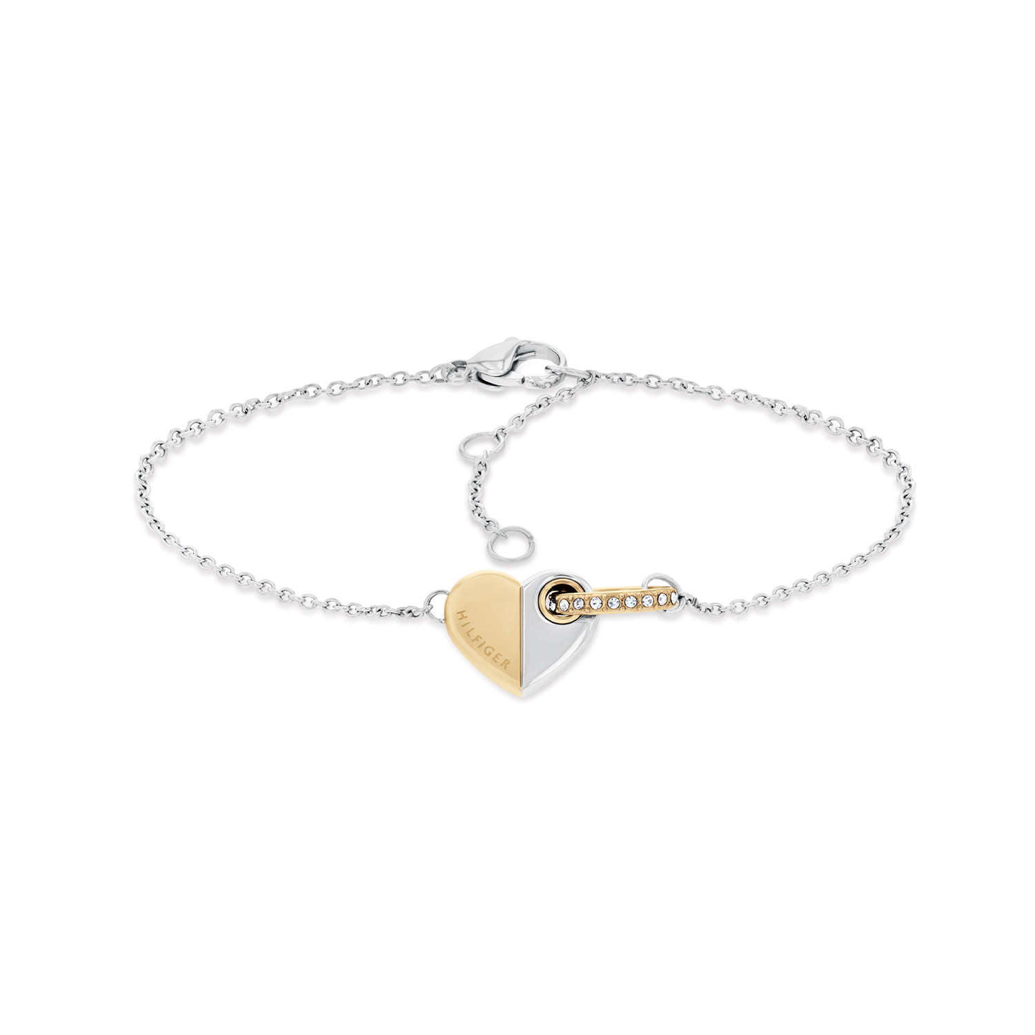 Tommy Hilfiger Jewels TJ2780880 Armband Dames Staal Hart 19.5cm Deze armband van Tommy Hilfiger uit de jewelry serie met nr: TJ2780880 heeft een lieve uitstraling. De fijne anker schakel armband heeft een bi-color hart met het Tommy logo erop. Het goudkleurige oog is bezet met kristallen. De armband heeft meerdere tussenogen voor de lengte en sluit met een karabijnslot. De totale lengte is 19.5cm. Ook leuk te combineren met andere sieraden van Tommy Hilfiger. Het merk: Tommy Hilfiger is wereldwijd één van de grootste designer lifestyle merken en is internationaal bekend om haar classic American cool stijl. De sieraden zijn voor dames en heren met een eigen stijl, die niet bang zijn om dit aan de wereld te laten zien. Specificaties: - Stalen armband - Bicolor hart - Totale lengte 19.5cm - Dames sieraad