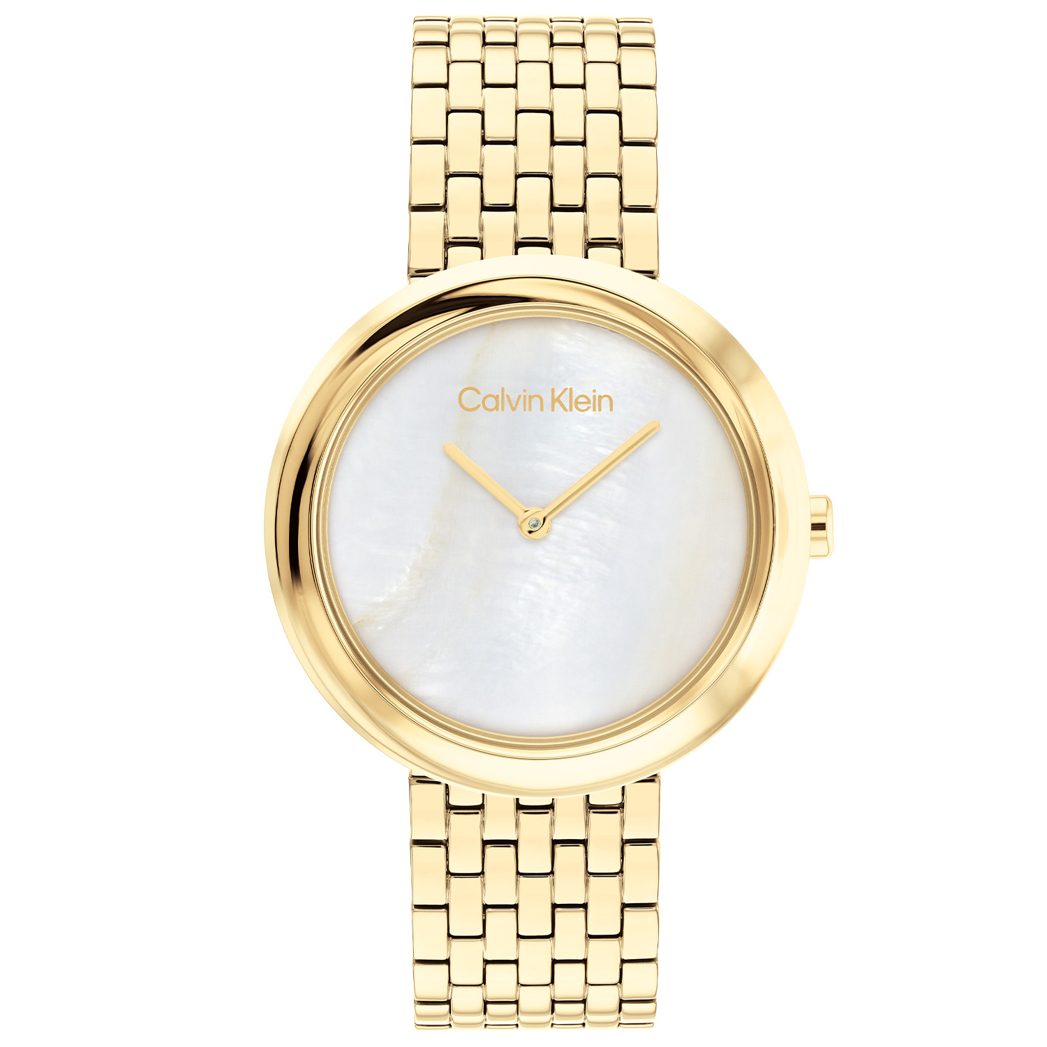 Calvin Klein CK25200321 Dames Staal Horloge 34mm 
Dit Calvin Klein dameshorloge met nr CK25200321 is een tijdloos en chique ontwerp. De stijlvolle goudkleurige ronde gladde stalen kast heeft een witte parelmoer wijzerplaat met een beze lmet een twist. Op de wijzerplaat is zijn alleen de goudkleurige wijzers zichtbaar en is de naam Calvin Klein afgedrukt. Aan de goudkleurige kast zit een goudkleurige glimmende fijne schakelband. Het sierlijke horloge heeft een mineraalglas, een doorsnee van 34mm en is 3 ATM.

OVER CALVIN KLEIN
Calvin Klein is een wereldwijd lifestylemerk dat gewaagde, vooruitstrevende idealen en een verleidelijke, vaak minimalistische, esthetiek nastreeft. Calvin Klein werd groot in de jaren 70 door haar mode- en merkjeans collecties. In de jaren 80 lanceerde Calvin Klein haar spraakmakende ondergoed dat uitdrukkelijk van logo ’s voorzien was. Vanwege het grote succes is het merk ook succesvol uitgerold in Accessoires, Parfums, Home, Brillen, Golf, Horloges en Sieraden.
Sinds de oprichting in 1968 door Calvin Klein, heeft het merk haar reputatie opgebouwd als leider in de Amerikaanse mode, dankzij een cleane esthetiek en innovatieve ontwerpen. Calvin Klein wil haar publiek verleiden en inspireren door middel van provocerende beelden en opvallende ontwerpen die prikkelen. 

SPECIFICATIES:
- Mineraalglas
- Goudkleurige stalen kast
- Witte parelmoer wijzerplaat 
- Goudkleurige schakelband
- Ronde kastvorm, Ø 34mm
- 3 ATM