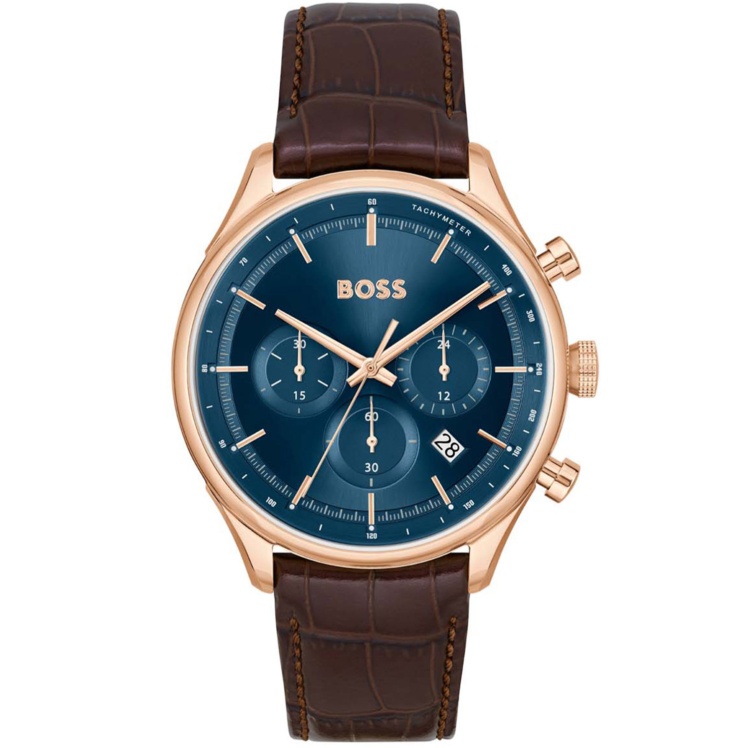 BOSS HB1514050 GREGOR 45mm  
Dit BOSS horloge uit de Gregor serie met artikelnr: HB1514050 heeft een chique uitstraling. Het herenhorloge heeft een rosékleurige stalen horlogekast met een gladde bezel en een blauwe wijzerplaat met chronograaf en datumaanduiding. De rosékleurige wijzers en streepjes geven het horloge een stijlvolle uitstraling. Aan de kast zit een bruine lerenband met een gespsluiting. De kast van het horloge heeft een doorsnee van 45mm met mineraalglas en is 5 ATM. 

HET MERK:
HUGO BOSS is afgestemd op levensstijlen waar het gaat om kwaliteit en precisie. Het wereldwijde fashionlabel is verdeeld in twee merken: BOSS en HUGO. Het merk BOSS biedt geavanceerde, moderne horloges gericht op kwaliteit en design om een onberispelijke look te creëren – of het nu zakelijk, casual of sportief is. De horloge collectie van BOSS is perfect afgestemd op levensstijlen waar het gaat om kwaliteit en precisie. BOSS is op maat gemaakt in een onberispelijke stijl.

Blijf stijlvol bij de tijd. Voor de BOSS-vrouw is stijl het handelsmerk en draait alles om
details. Breng uw look naar een hoger niveau met onze nieuwe en kenmerkende horlogecollectie.

SPECIFICATIES:
- Mineraalglas
- Ronde kastvorm, Ø 45mm
- Rosékleurige stalen horlogekast
- Blauwe wijzerplaat
- Bruine lerenband