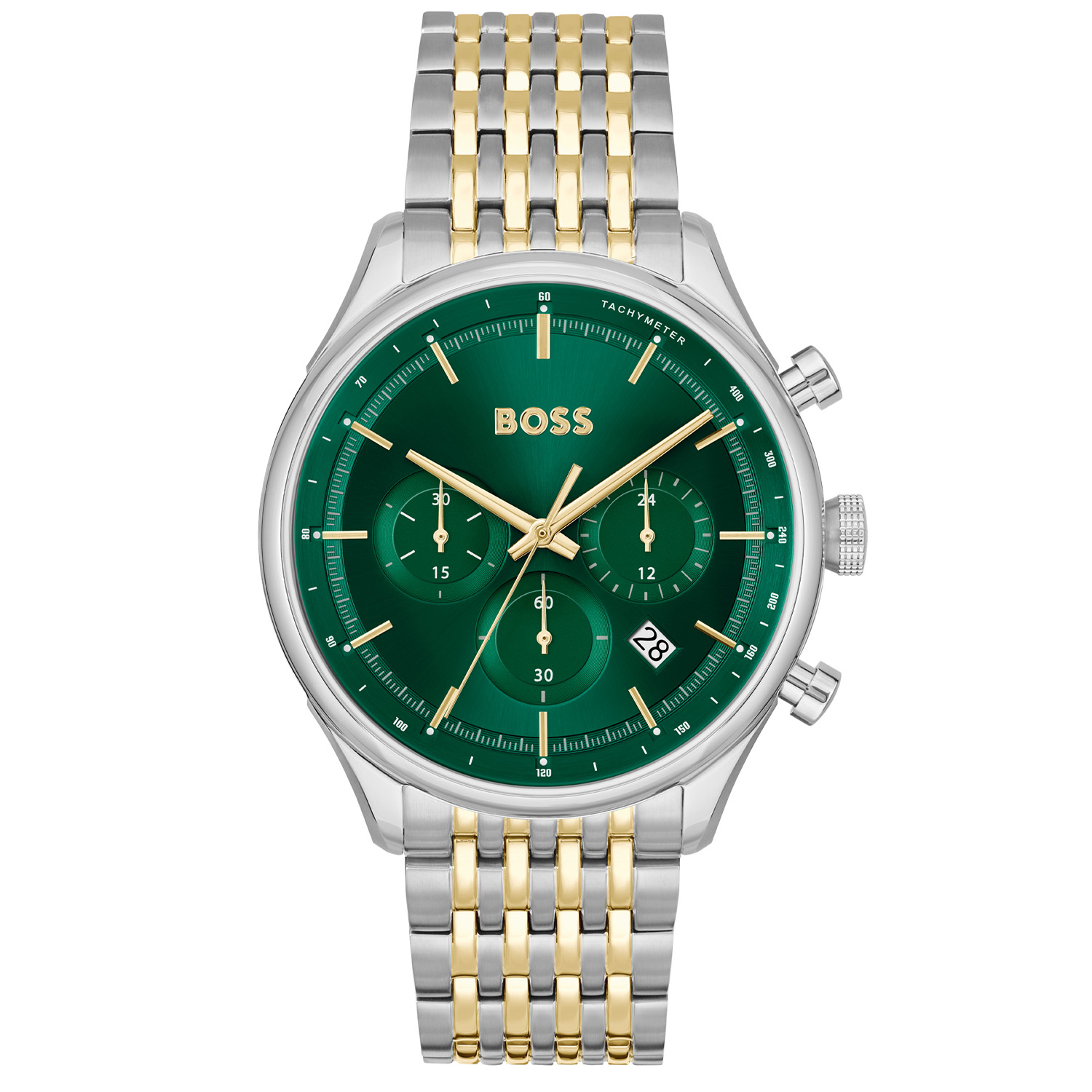 BOSS HB1514081 GREGOR Herenhorloge 45mm 
Dit BOSS horloge uit de GREGOR serie met artikelnr: HB1514081 heeft een luxe sportieve uitstraling. Zeer geschikt voor de moderne stijlvolle man van nu. Het herenhorloge valt op door zijn zilverkleurige stalen horlogekast met een gladde bezel en een groene wijzerplaat met een chrono en een dag,- en datumaanduiding. De fijne wijzers en de fijne uursaanduiding geven dit horloge een chique uitstraling. Aan de kast zit een bi-color stalen fijne schakelband met een vouwsluiting. De kast van het horloge heeft een doorsnee van 45mm met mineraalglas en is 5ATM. 

HET MERK:
HUGO BOSS is afgestemd op levensstijlen waar het gaat om kwaliteit en precisie. Het wereldwijde fashionlabel is verdeeld in twee merken: BOSS en HUGO. Het merk BOSS biedt geavanceerde, moderne horloges gericht op kwaliteit en design om een onberispelijke look te creëren – of het nu zakelijk, casual of sportief is. De horloge collectie van BOSS is perfect afgestemd op levensstijlen waar het gaat om kwaliteit en precisie. BOSS is op maat gemaakt in een onberispelijke stijl.

Blijf stijlvol bij de tijd. Voor de BOSS-vrouw is stijl het handelsmerk en draait alles om
details. Breng uw look naar een hoger niveau met onze nieuwe en kenmerkende horlogecollectie.

SPECIFICATIES:
- Mineraalglas
- Ronde kastvorm, Ø 45mm
- Stalen horlogekast
- Groene wijzerplaat
- Bi-color schakelband