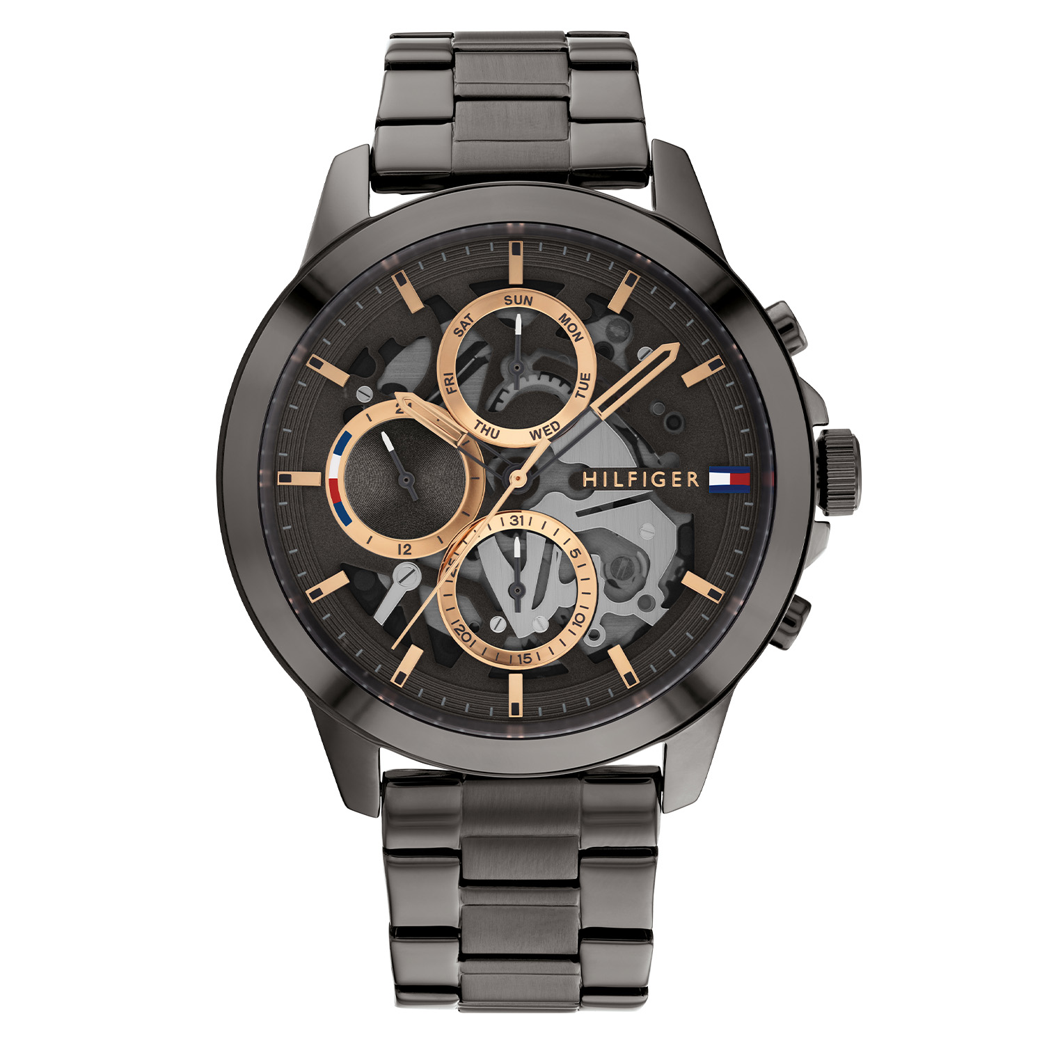 Dit Tommy Hilfiger horloge behoort tot de Henry collectie.
Referentienummer: Henry

Dit stoere Tommy Hilfiger horloge is een stoer horloge. Het heeft een grijze stalen kast en band en een opengewerkte wijzerplaat. Het horloge is goed afleesbaar door de rosegoud kleurige wijzers, indexen en subwijzerplaten. 