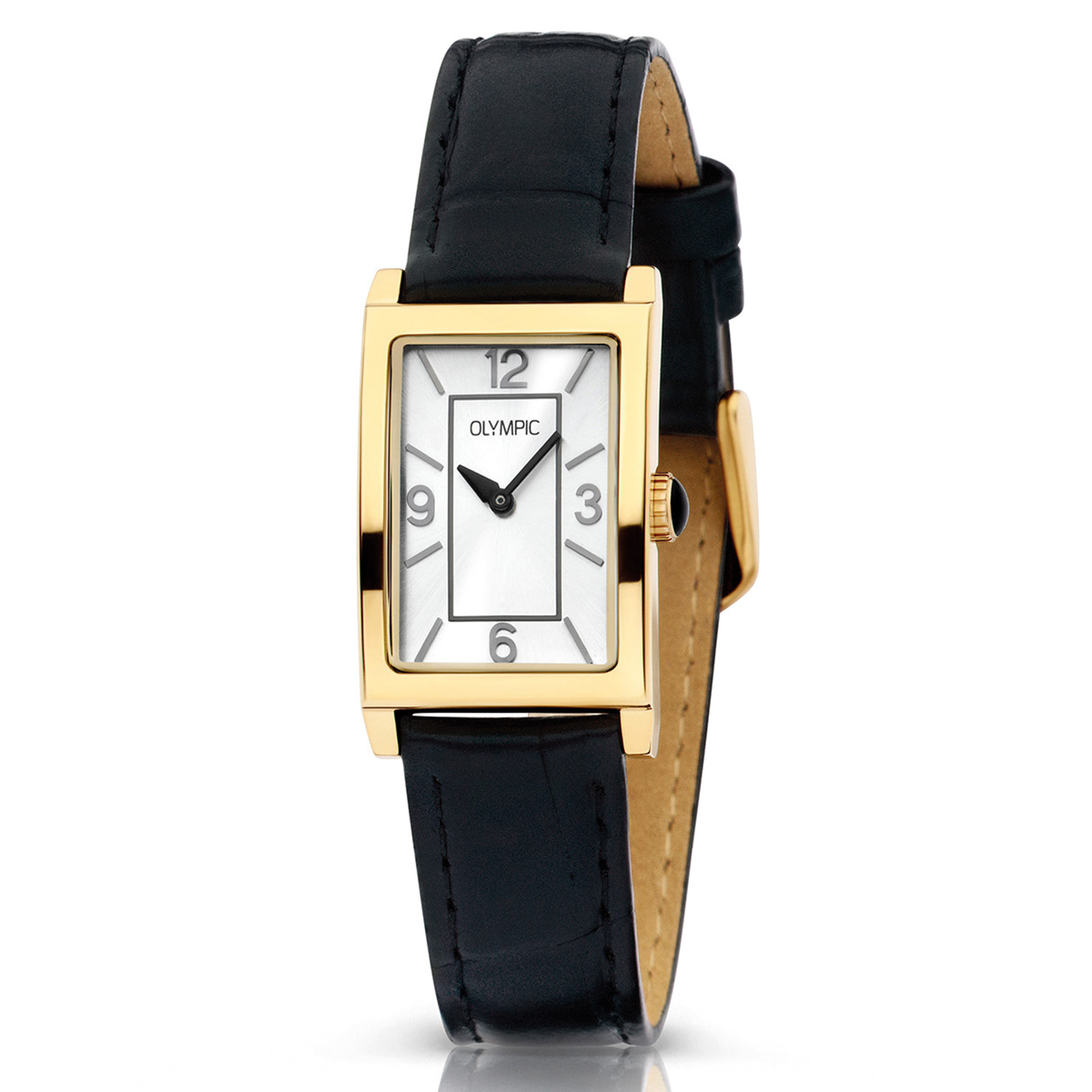 Olympic OL89DDL012 MAXIMA Horloge - Goudkleurig - Leer - Zilver - 15x23mm
Dit unieke Olympic horloge met artikelnummer: OL89DDL012 is een chique dameshorloge. De goudkleurige rechthoekige kast heeft een strakke bezel en een zilverkleurige wijzerplaat. Op de wijzerplaat zijn de 3, 6, 9 en de 12 in arabische cijfers duidelijk weergegeven en is een rechthoekig kader aangebracht, dit geeft het horloge een klassieke uitstraling. Aan de goudkleurige kast zit een zwarte lerenband met een gespsluiting. Het horloge heeft een mineraalglas en is 5ATM.

Waterdichtheid 10ATM
Dit horloge is bestand tegen water bij het zwemmen en douchen. Dit horloge is niet bestand tegen (grote) waterdruk dus je kunt er niet mee duiken.
Waterdichtheid  5ATM
Dit horloge is regen en spatwaterdicht. Niet geschikt om mee te zwemmen en douchen.
Waterdichtheid 3ATM
Dit horloge is spatwaterdicht. Niet geschikt om mee te zwemmen en douchen.

Het merk:
Een mooi horloge hoeft niet duur te zijn! Het Nederlandse horlogemerk Olympic levert stoere chronografen, slimline series, digitale uurwerken en elegante dameshorloges. De prijs-kwaliteitverhouding staat bij Olympic hoog in het vaandel met prijzen die uiteenlopen van € 34,95 tot en met € 159,00.

100% Nederlands ontwerp, waterdicht en standaard 3 jaar fabrieksgarantie.

Specificaties:
- Rechthoekige kast 15x23mm
- Stalen horlogekast
- Zilverkleurige wijzerplaat
- Zwarte lerenband
- 5ATM 
- Standaard 3 jaar fabrieksgarantie
- Mineraalglas