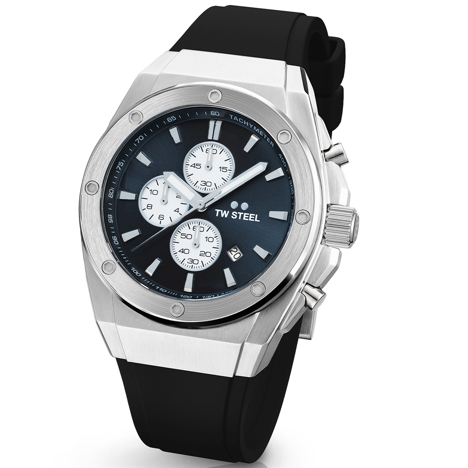 TW Steel TWCE4100 CEO Tech Steel Chrono Zwart Siliconen 44mm
Dit TW steel herenhorloge uit de CEO Tech serie met nr TWCE4100 heeft een zilverkleurige stalen horlogekast van 44mm met een grijze wijzerplaat met chronograaf en een datum. De uursaanduiding en de wijzers zijn opvallend door de lumibrite accenten. Het stijlvolle herenhorloge heeft een gehard mineraalglas met saffier bovenlaag en een gepolijste schroefkroon. Aan de kast zit een zwarte siliconen band met een stalen gespsluiting. Het horloge heeft wereldwijde garantie van 2 jaar en is 10 ATM. Een sportief chique model.

Het Merk:
TW Steel is een Nederlands horlogemerk. Groot in visie en ongeëvenaard in stijl. Sinds onze oprichting in 2005 geven wij tijd een nieuwe dimensie. Met karakteristieke designs stappen wij af van de gebaande paden.
Ons bereik is wereldwijd, of het nu zakelijk, casual of sportief is, bij de horloge collectie van TW Steel gaat het om kwaliteit en precisie. Een horloge dat je persoonlijkheid onderstreept is altijd binnen handbereik. Vorm en functie gaan samen in onze horloges van Zwitserse top kwaliteit. De kunst om je te onderscheiden vergt zelfvertrouwen en lef.
TW Steel is niet zomaar een horloge, TW Steel is een statement.

Specificaties:
- Stalen horloge kast 44mm
- Grijze wijzerplaat
- Zwarte siliconen band
- Gehard mineraalglas
- Schroefkroon
- 10 ATM