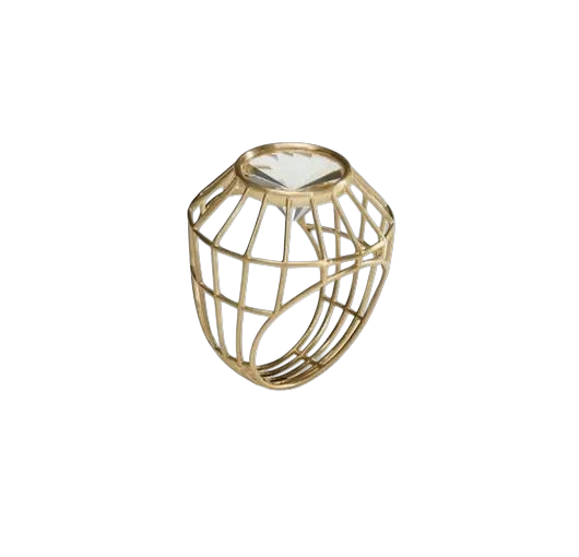 een 18 krt geelgouden ring Antonio Bernardo model Radial met een wit kwarts steen.