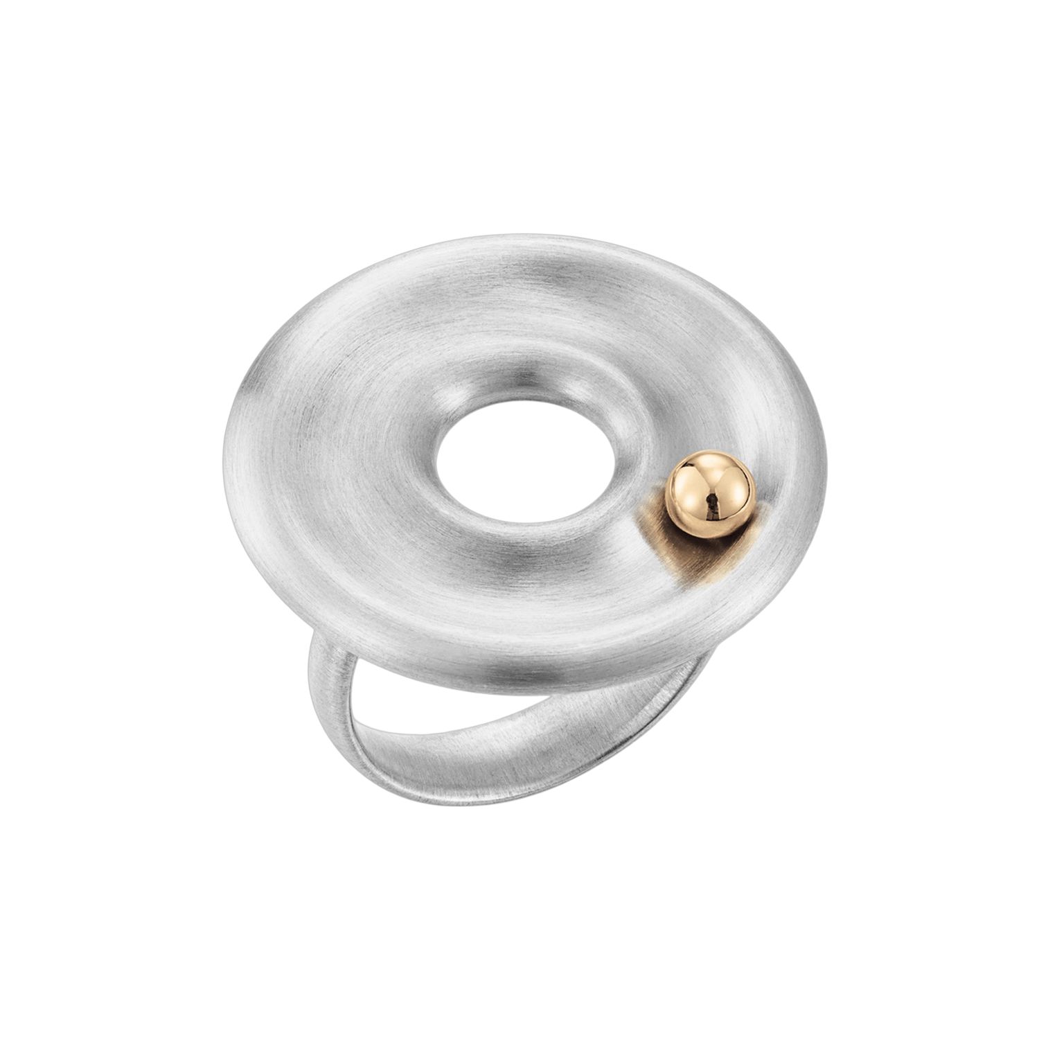 Een 925/1000 zilveren ring Antonio Bernardo model Giro met een gouden bolletje erop. 