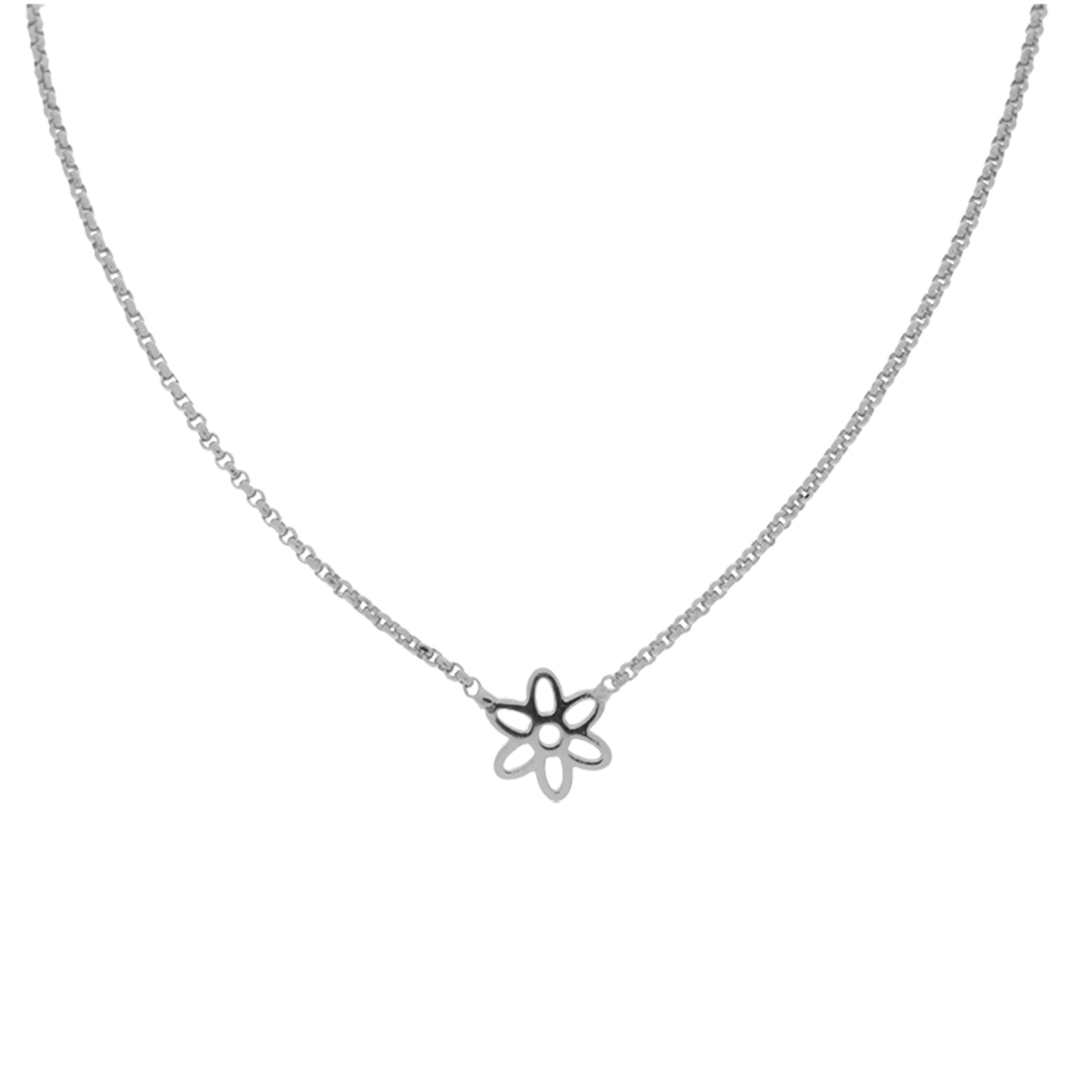 Zilver Gerhodineerd Collier met Bloem