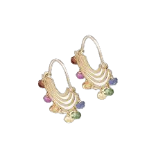 een paar 18 krt geelgouden oorringen Antonio Bernardo model Arco Iris met topaas en amazoniet.