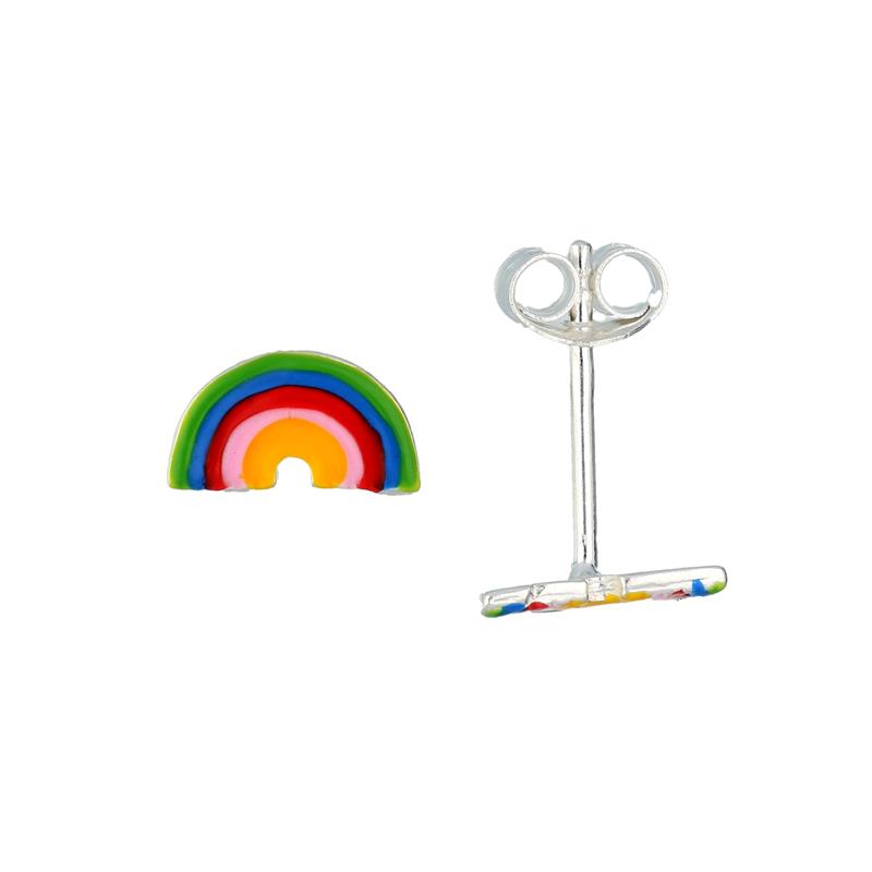 Zilveren oorknoppen regenboog